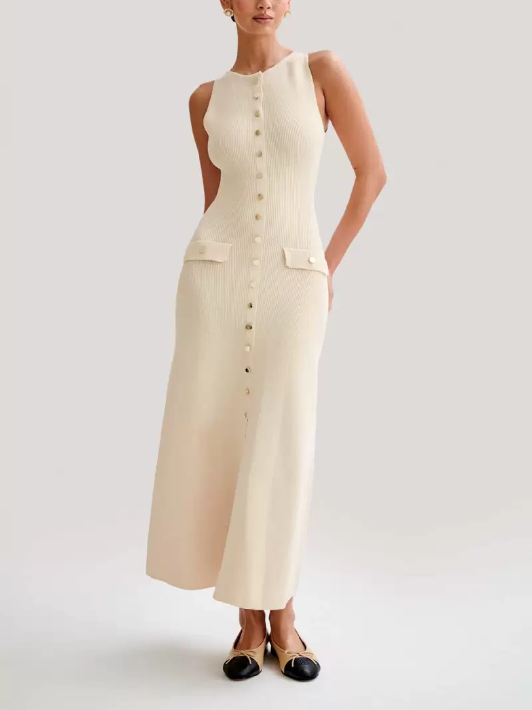Cream Sleeveless Maxi Dress