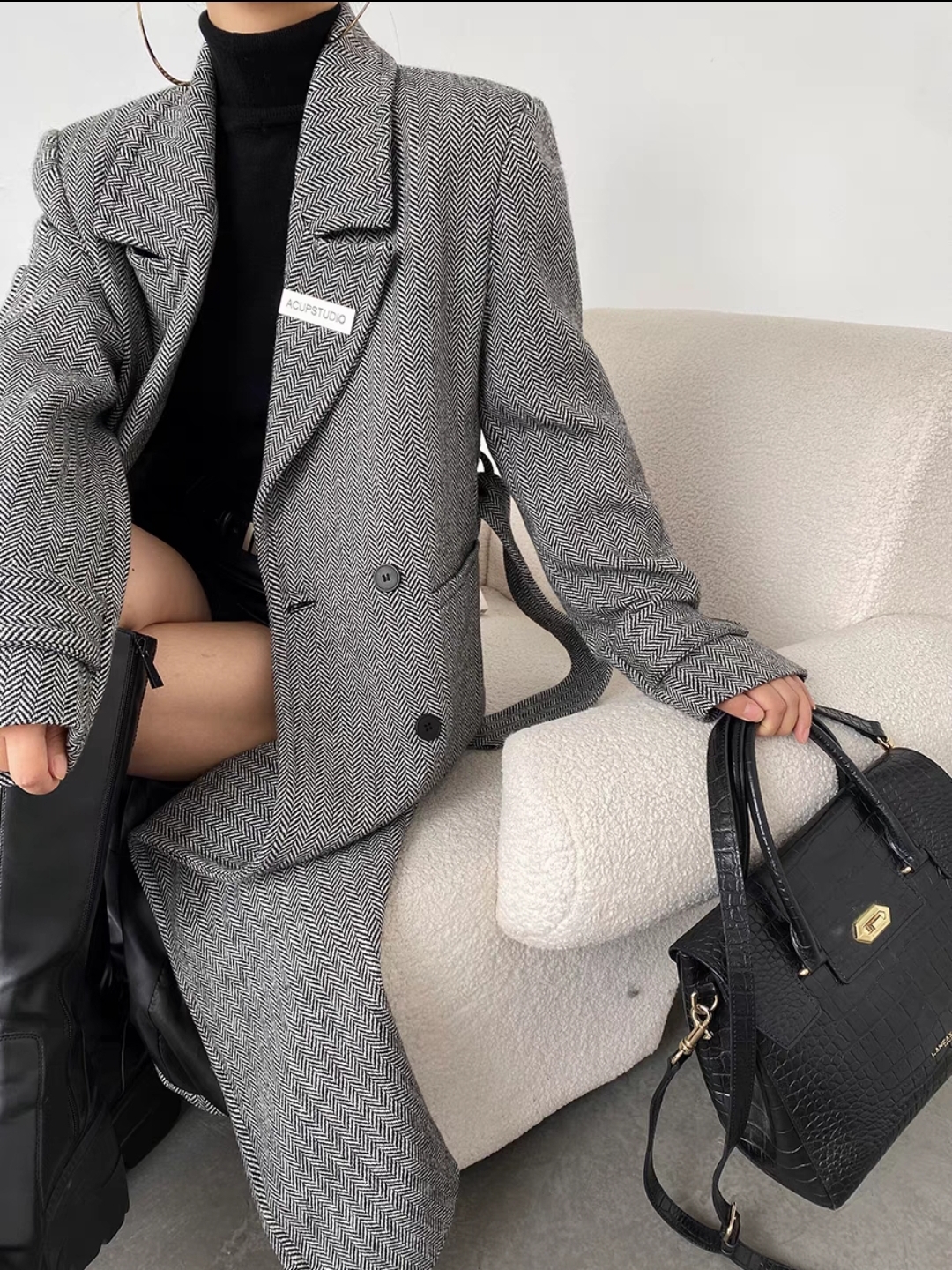 Women's Herringbone Long Blazer