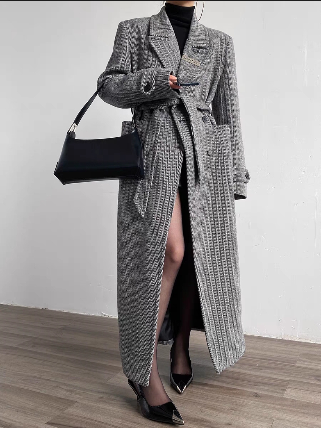 Women's Herringbone Long Blazer