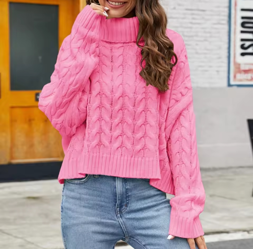 Cozy Pink Cable Knit Sweater