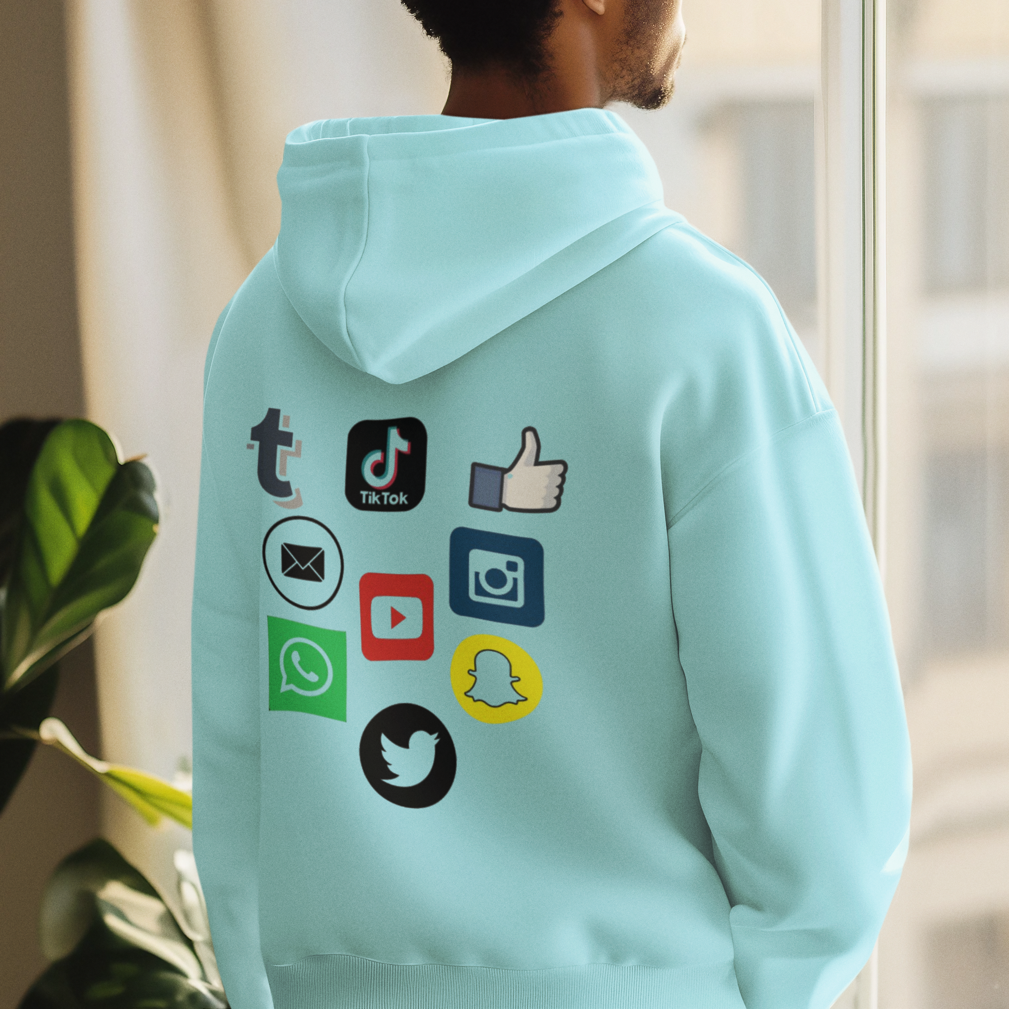 Social Media Light Blue Hoodie