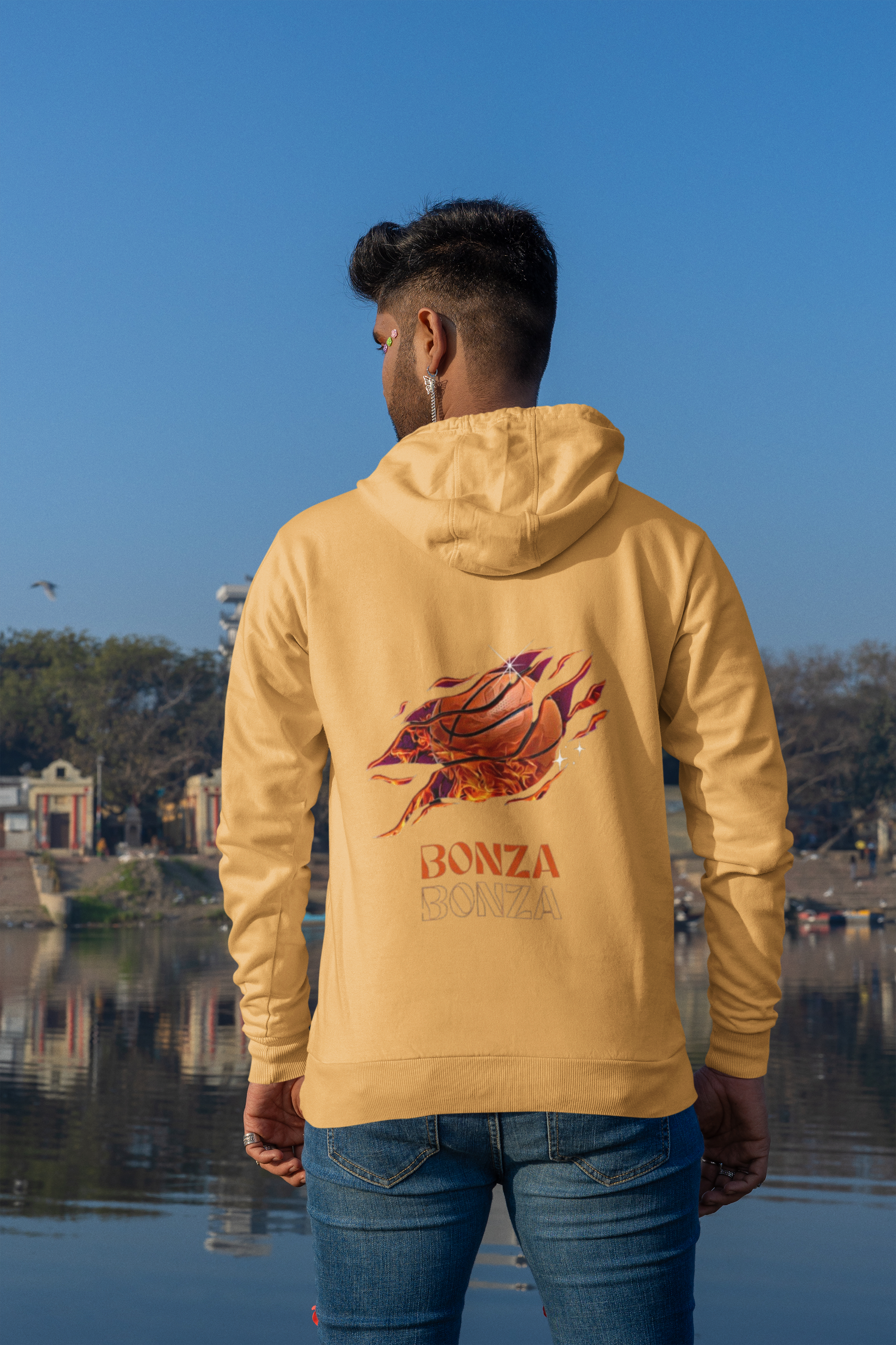 Bonza Brown Basketball On Fire Hoodie