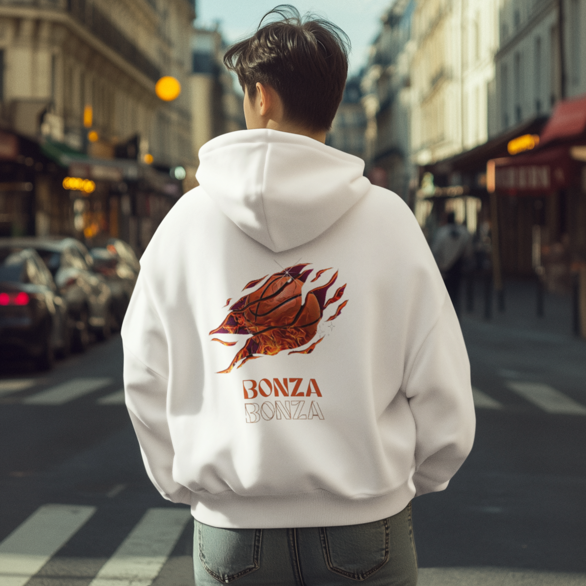 Basketball Flame White Bonza Hoodie