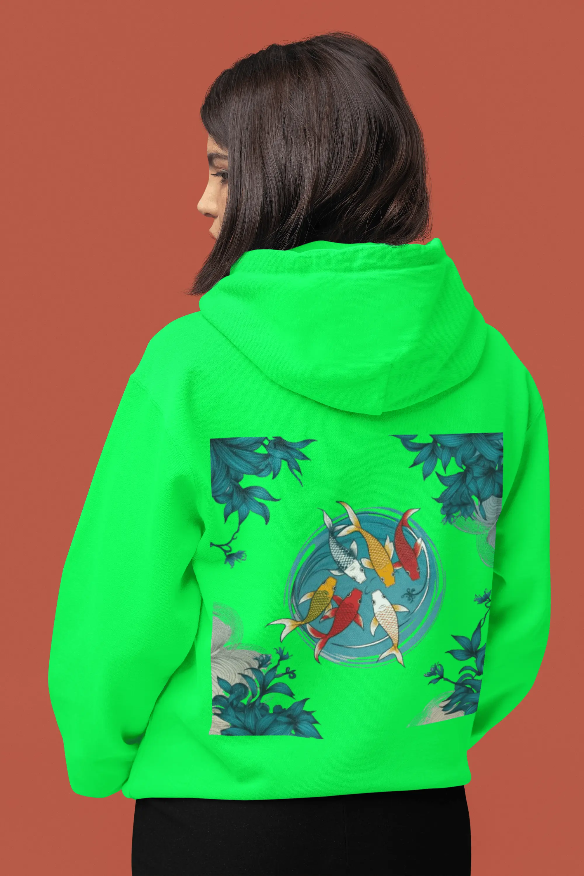 Green Hoodie Koi Fish Design
