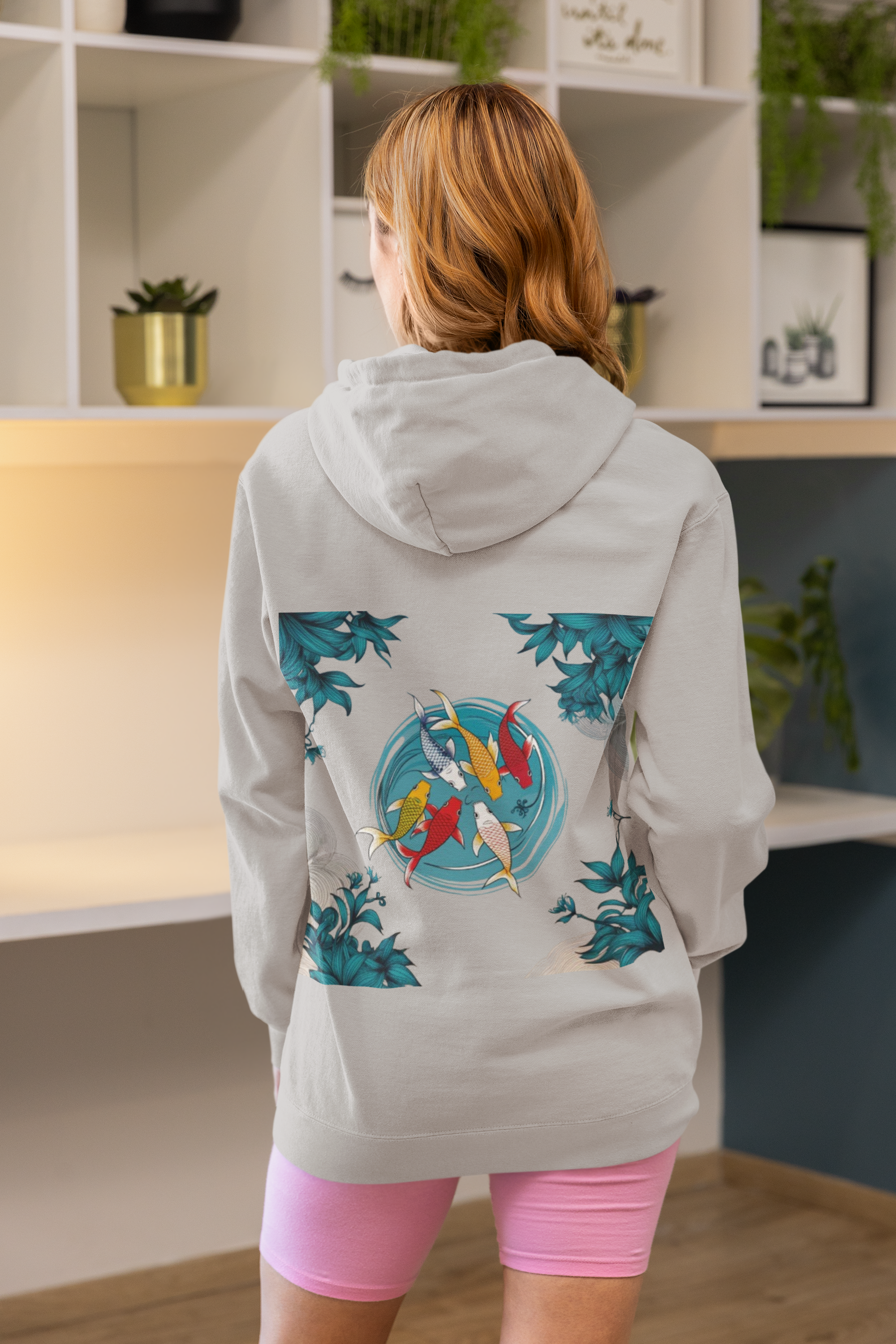 Grey Hoodie Koi Fish Design