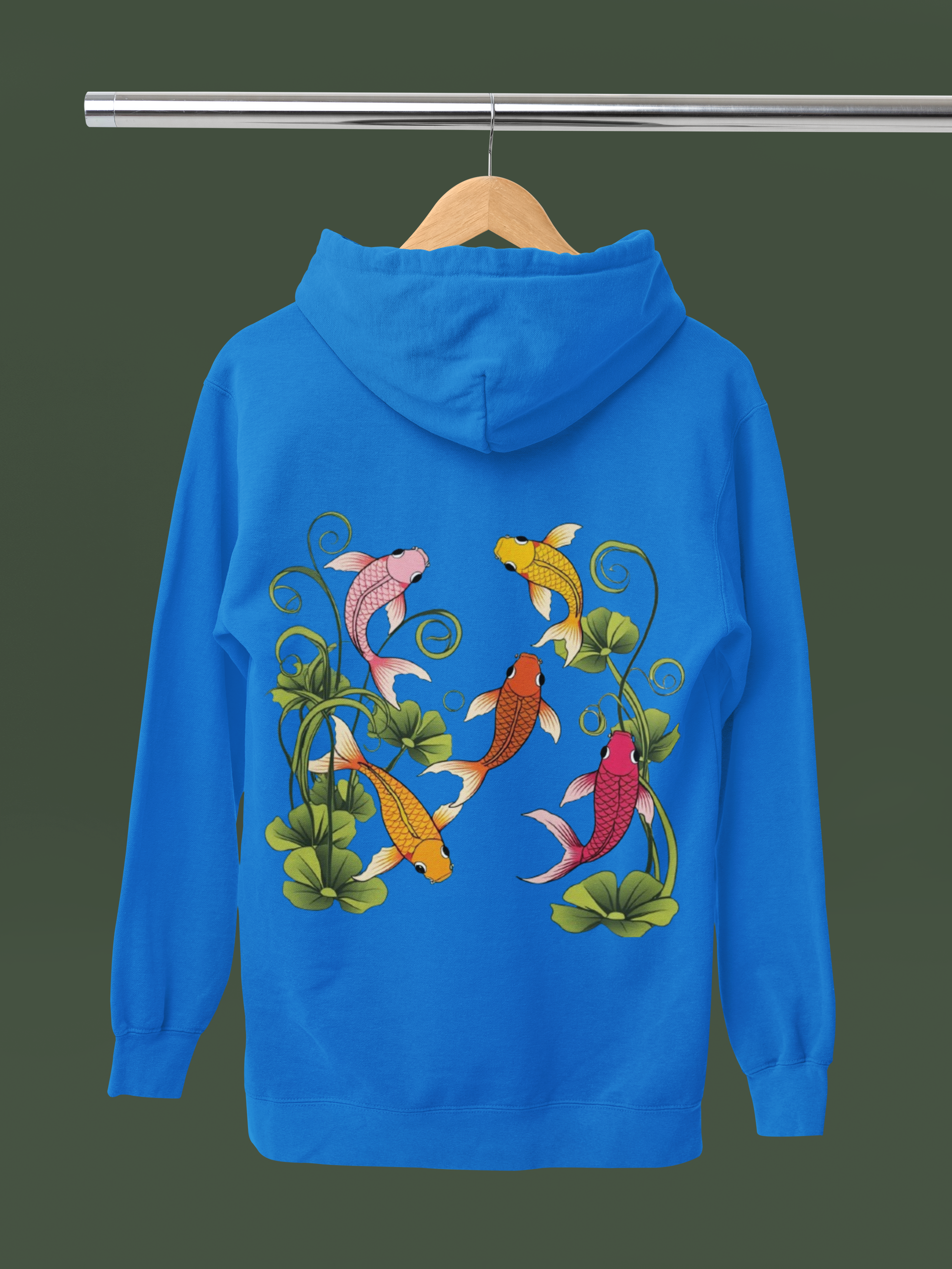 Blue Hoodie with Koi Fish Design