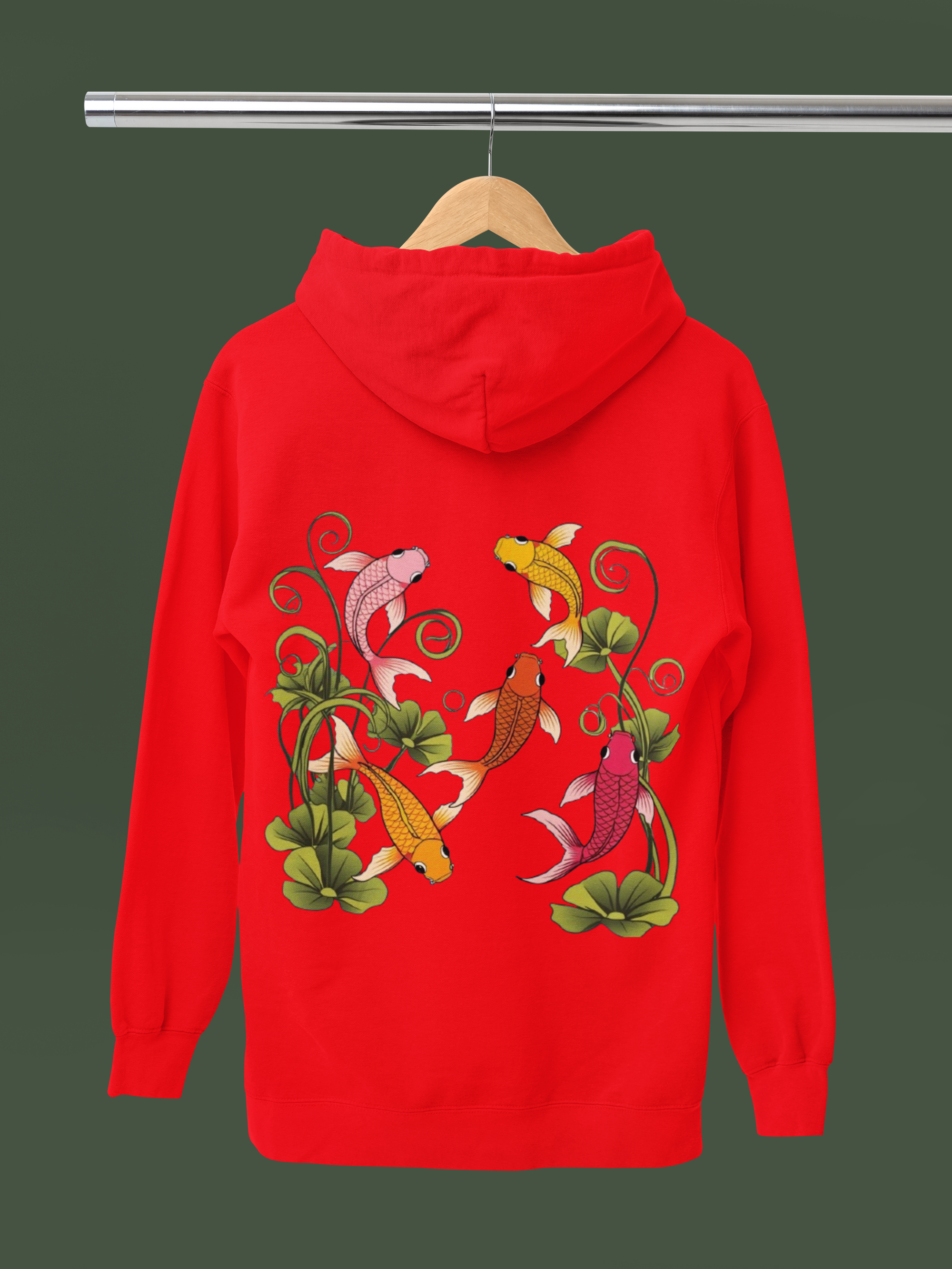 Red Hoodie with Koi Fish Design