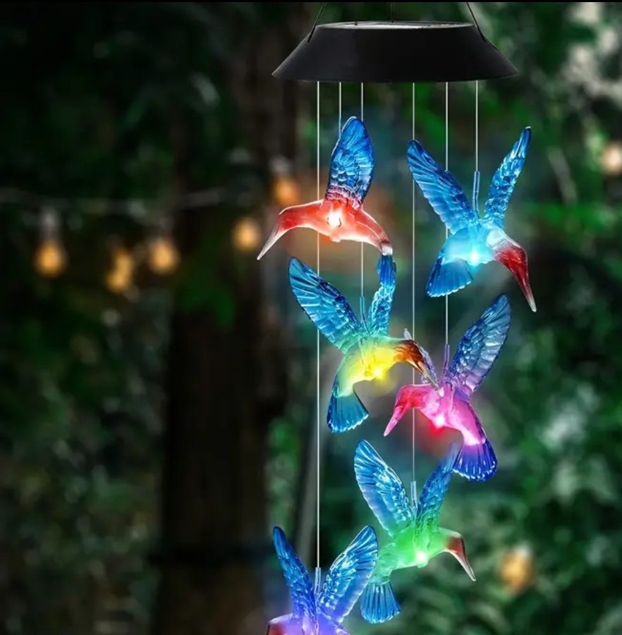 Hanging Solar-Powered LED Hummingbird Wind Chimes