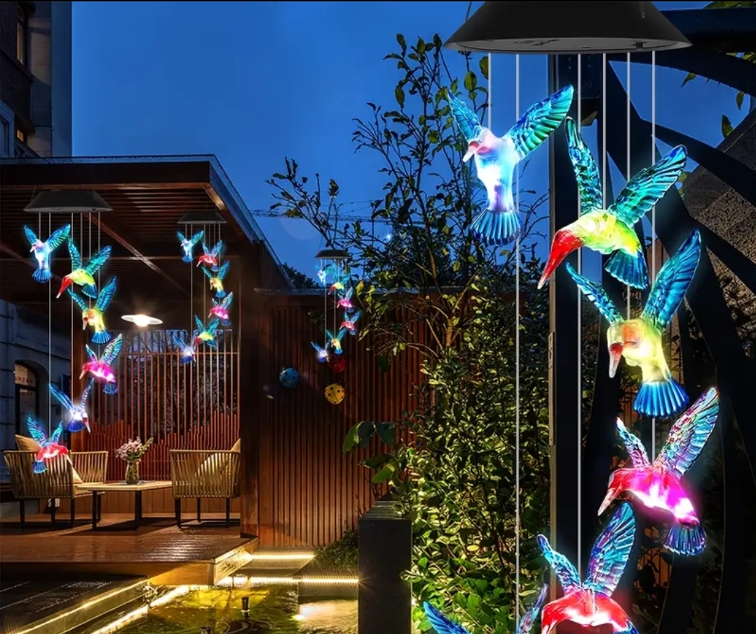 Hanging Solar-Powered LED Hummingbird Wind Chimes
