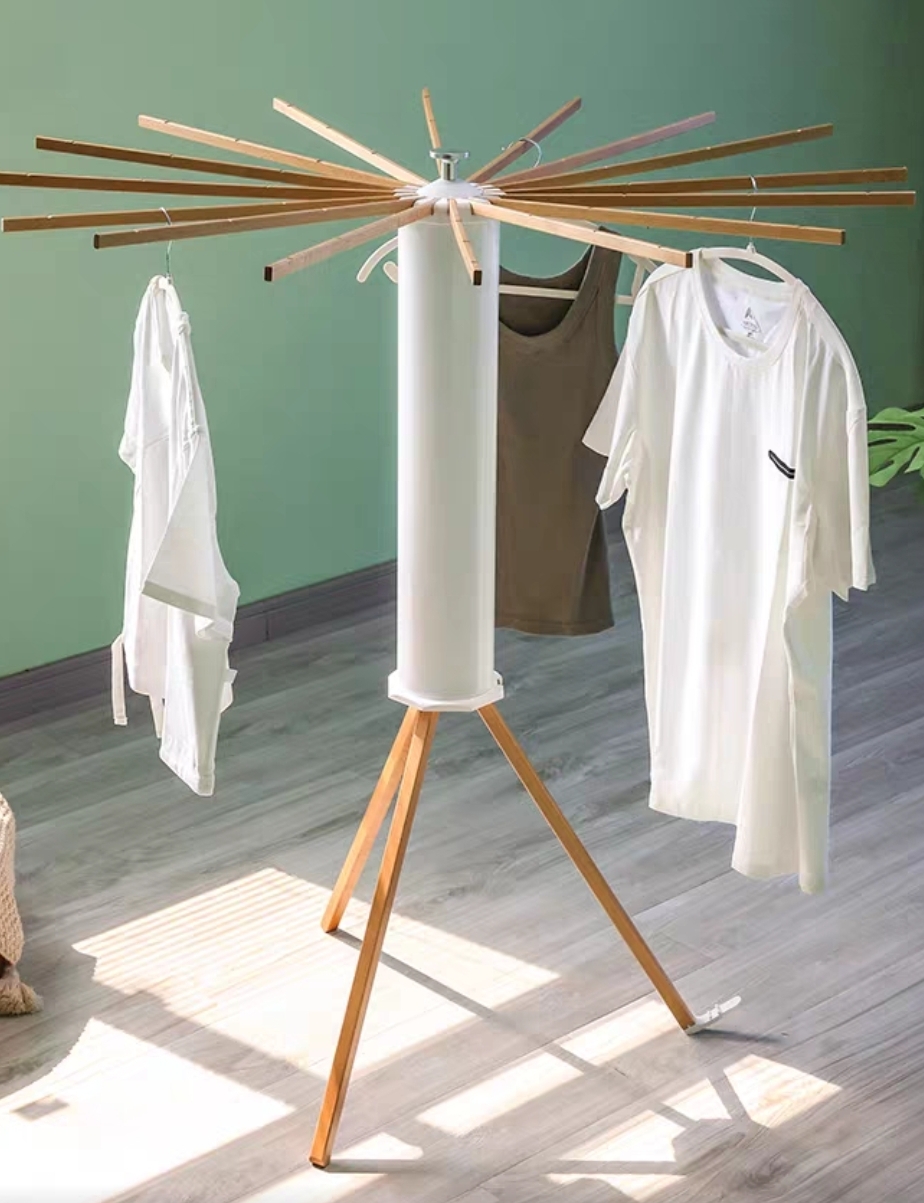 Rotating Wooden Clothes Drying Rack