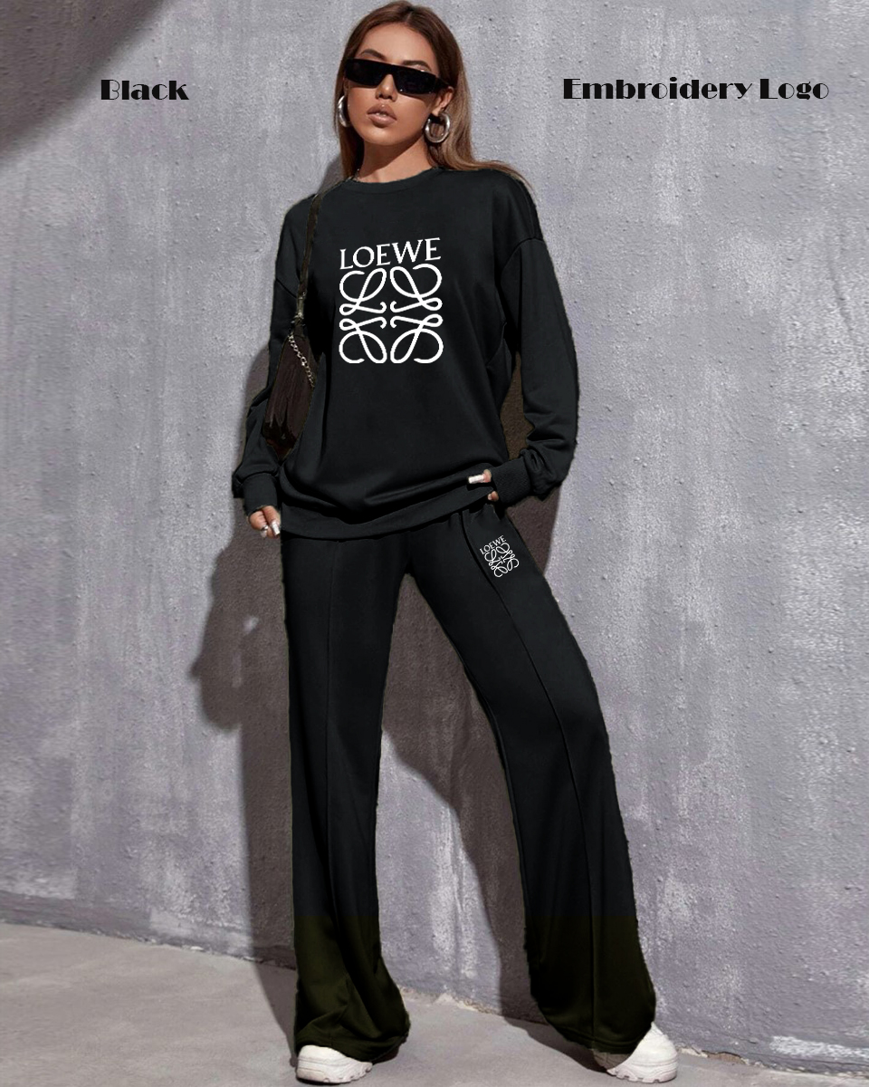 Womens Sweatshirt and Wide Leg Sweat Trouser Set
