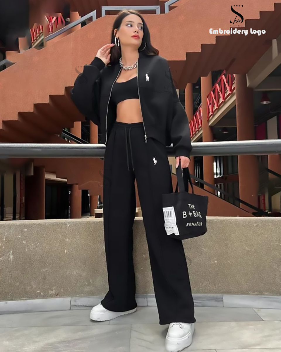 Women's Stylish Jacket and Wide Leg Sweatpant Set