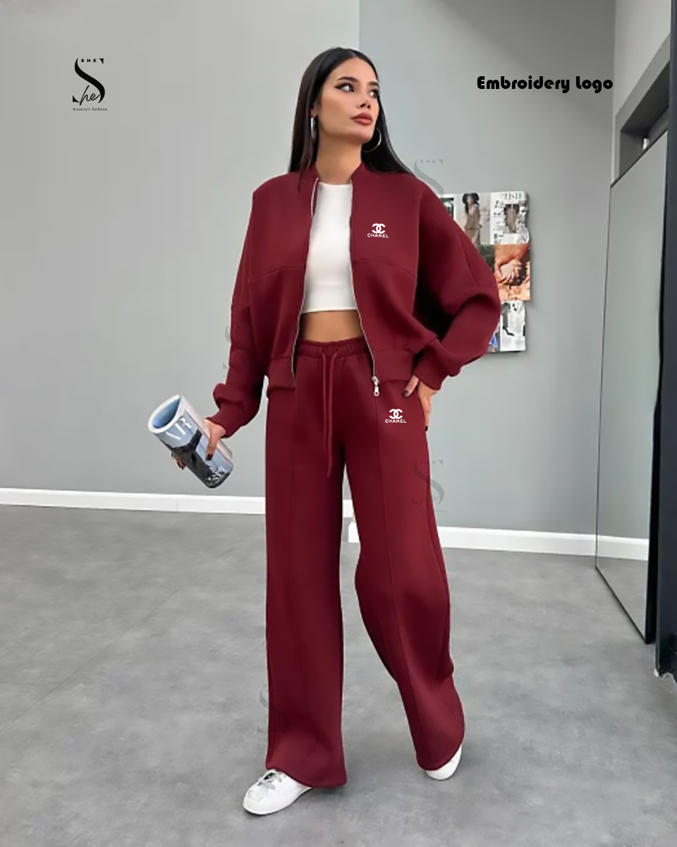 Women's Stylish Jacket and Wide Leg Sweatpant Set