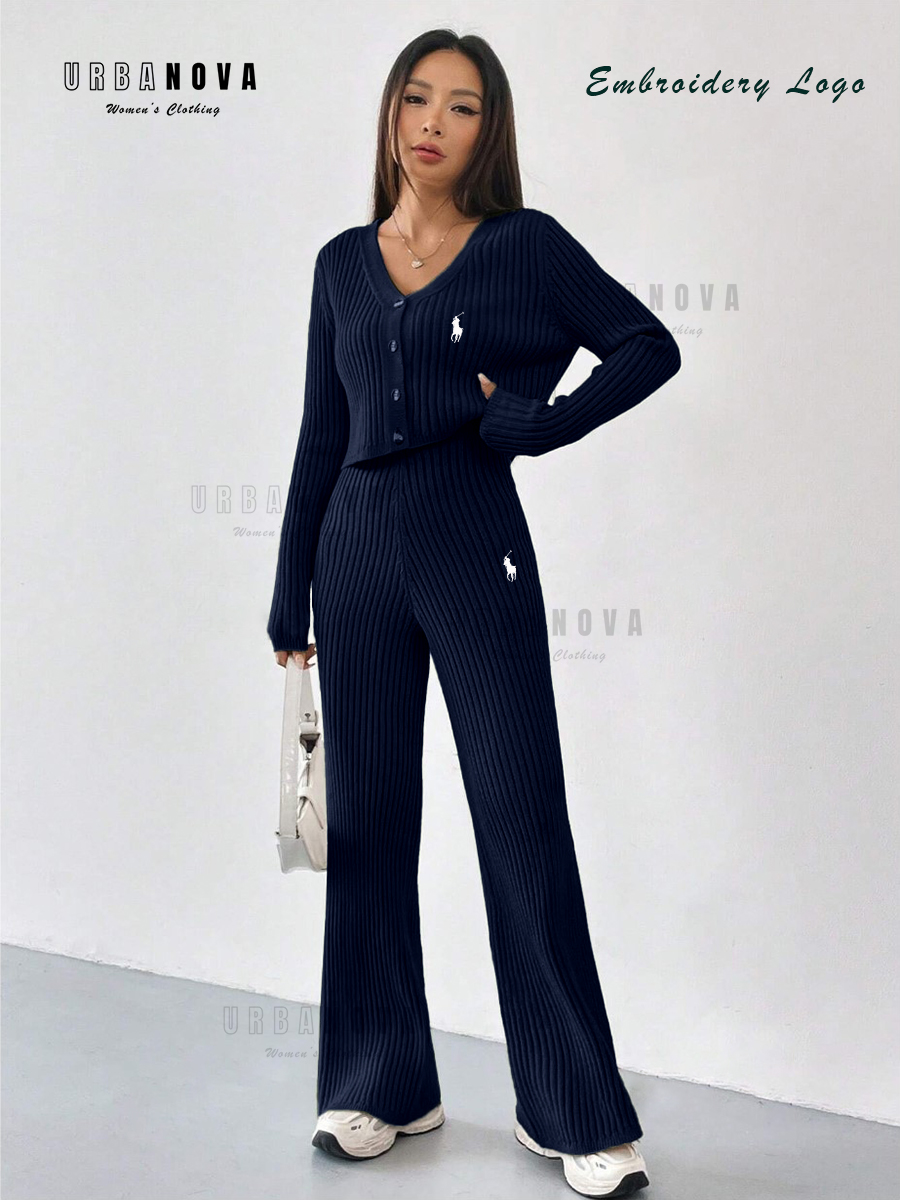 Women’s Black Ribbed Blouse Tops Lounge Set