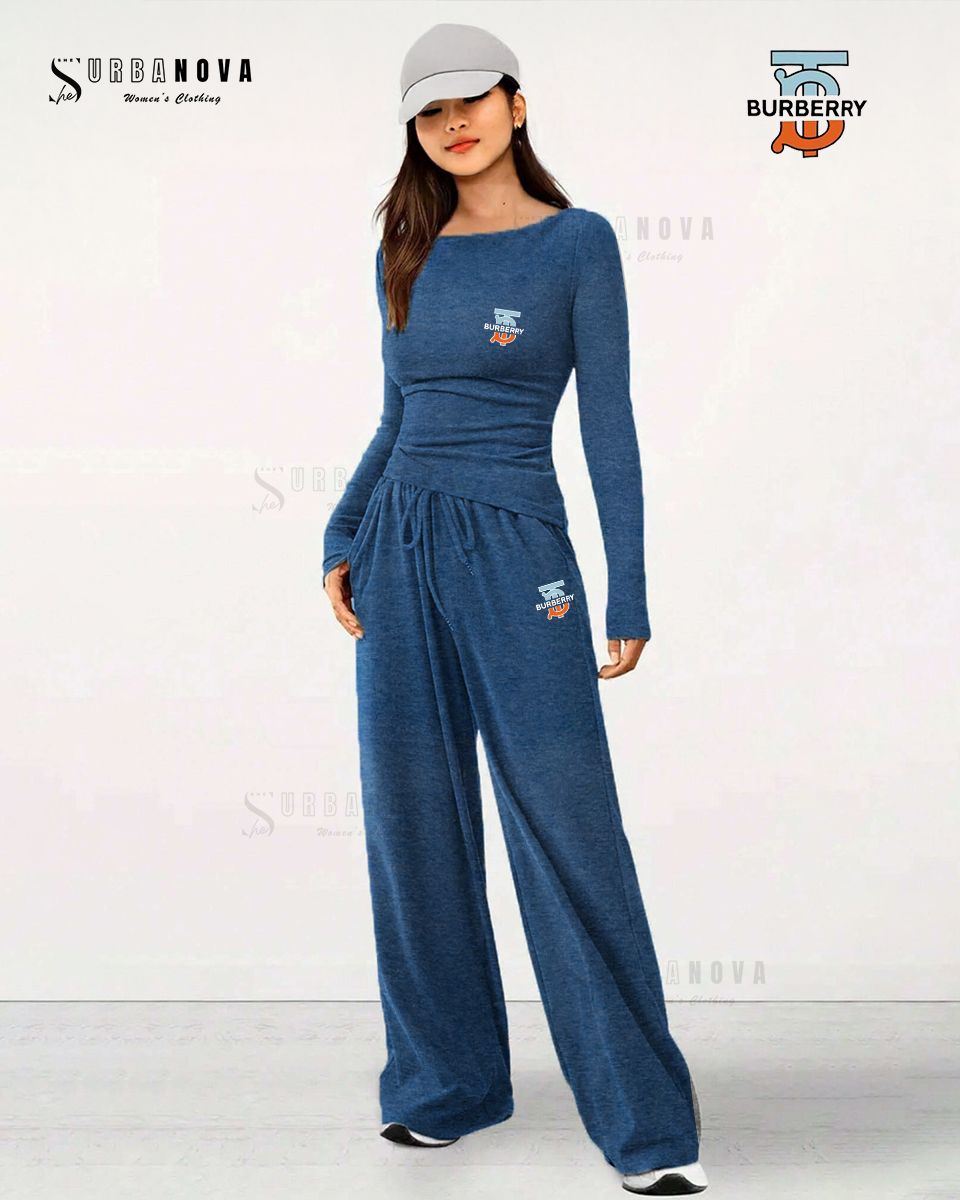 Women's Off-Shoulder Side Gathering Longsleeve Loungewear Set