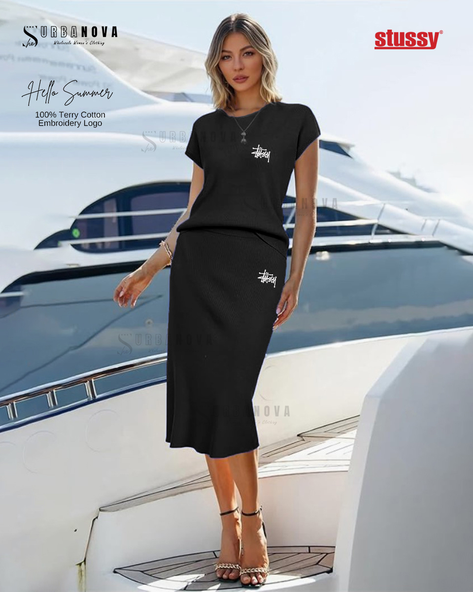 Stussy Long Skirt with Tshirt Set