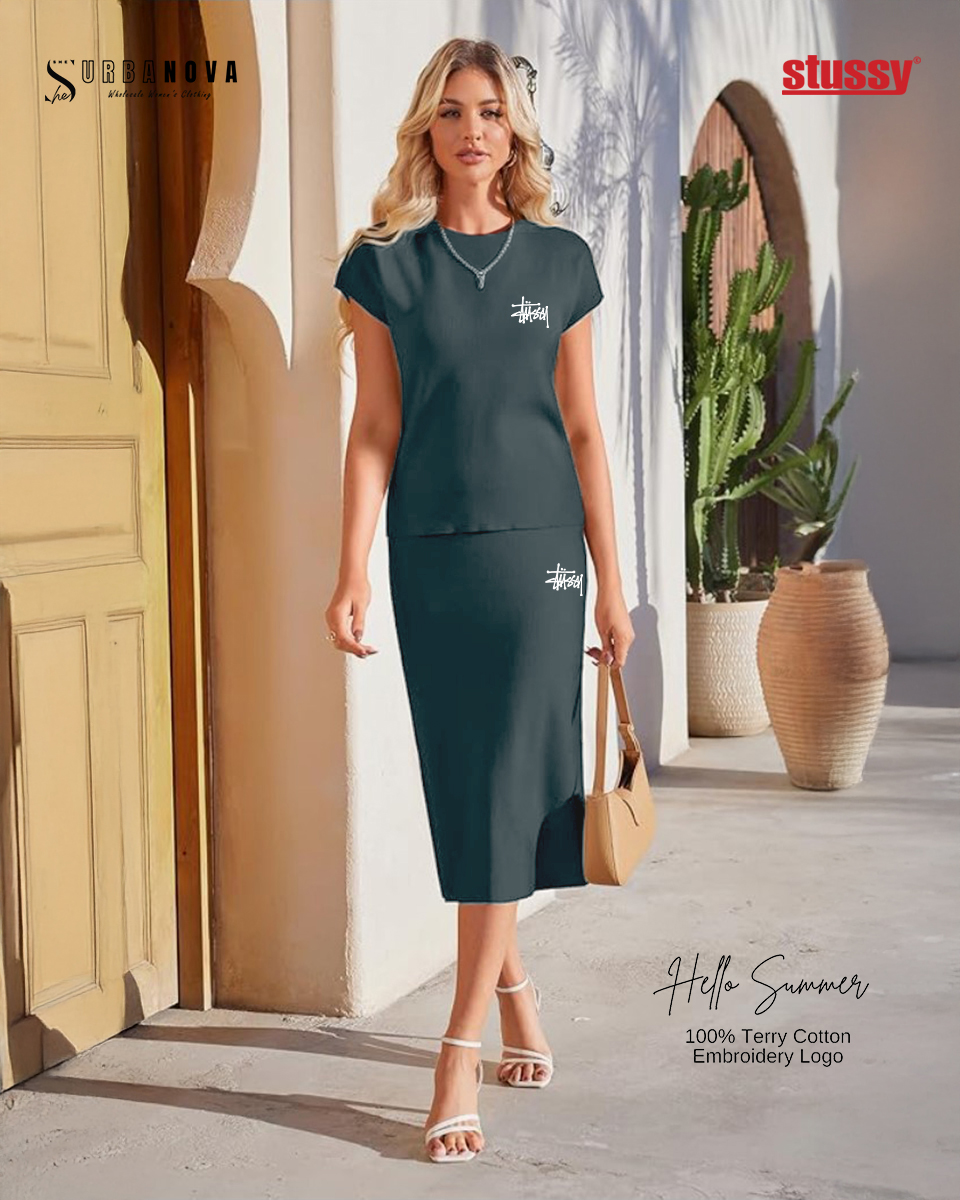 Stussy Long Skirt with Tshirt Set