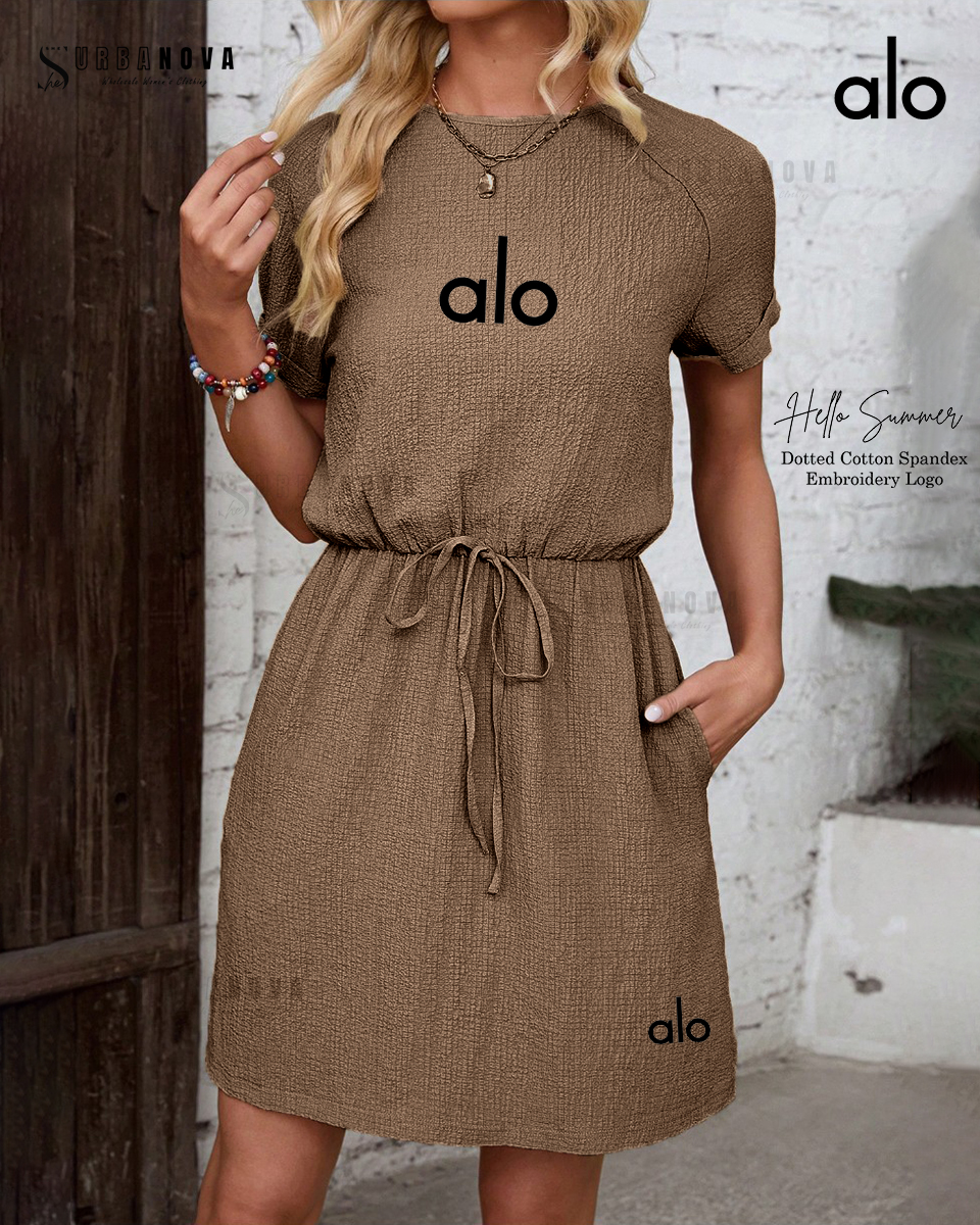 ALO Dotted Cotton Spandex Embroidery Logo Dress