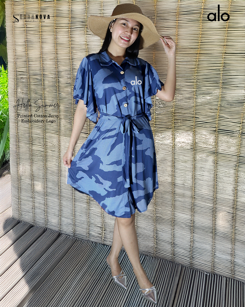 Alo Blue Camouflage Shirt Dress