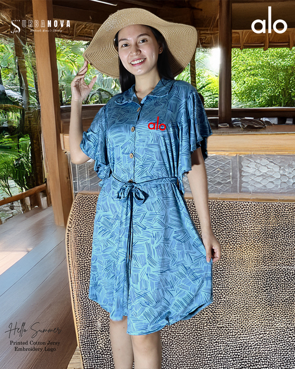 Alo Blue Camouflage Shirt Dress