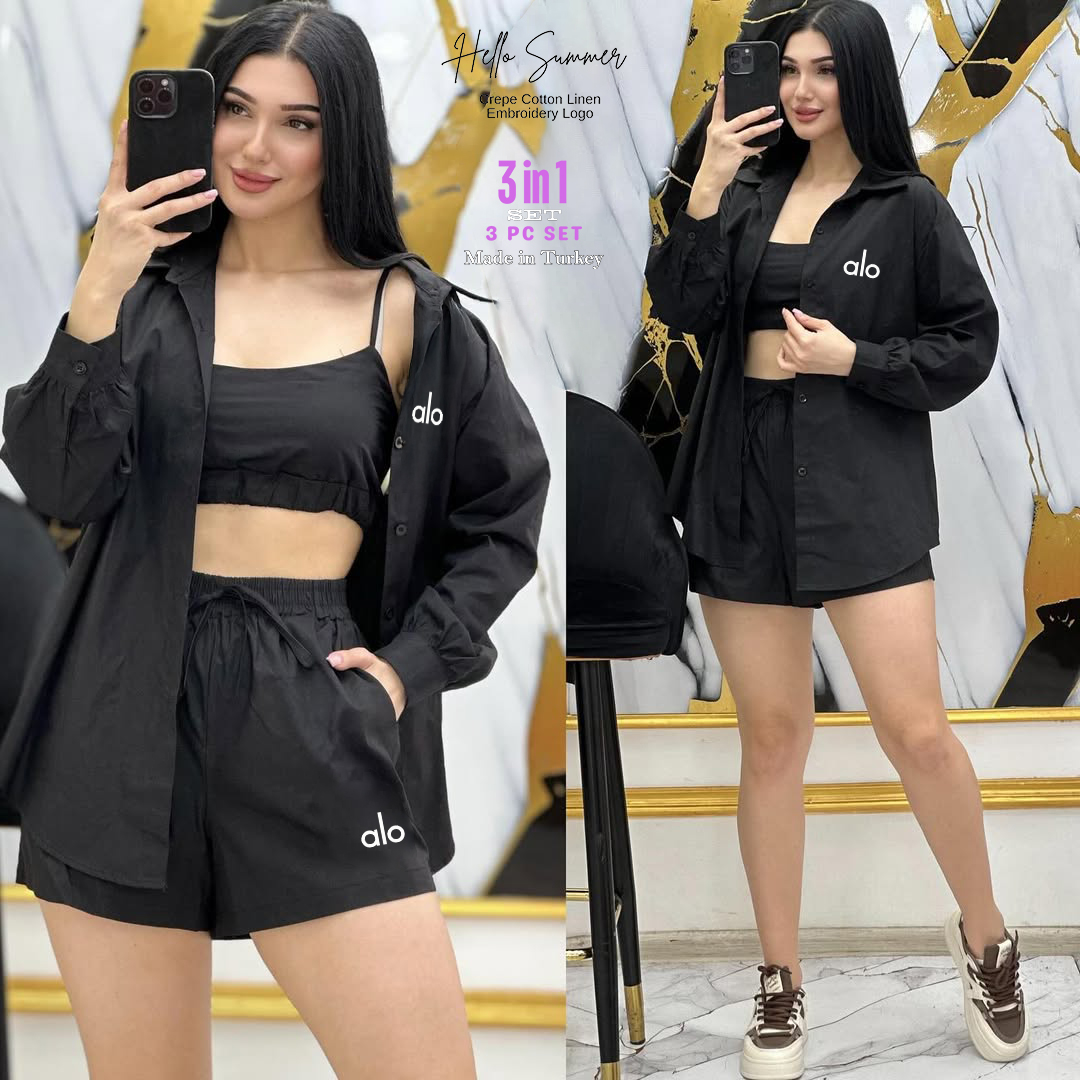 Women's Black 3-Piece Linen Set