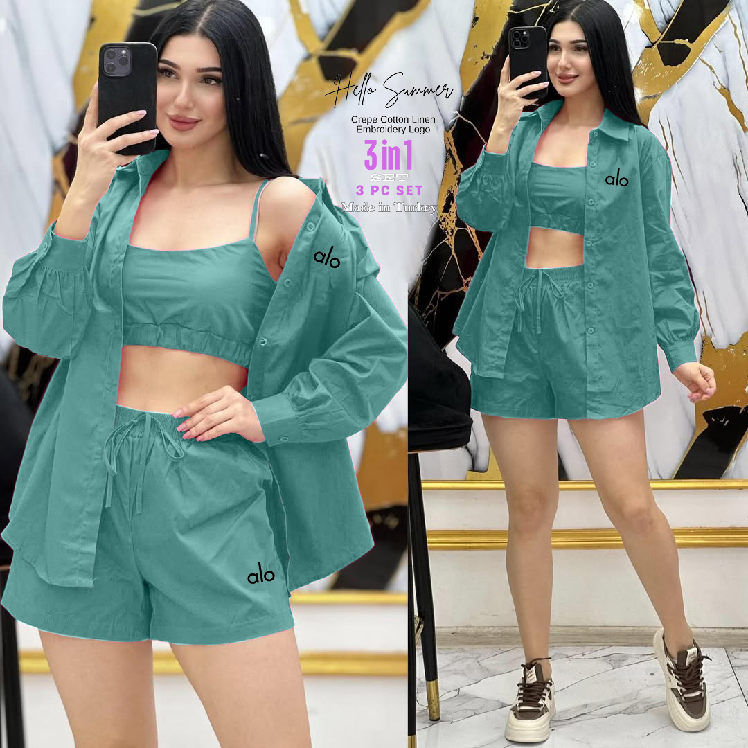 Women's Black 3-Piece Linen Set