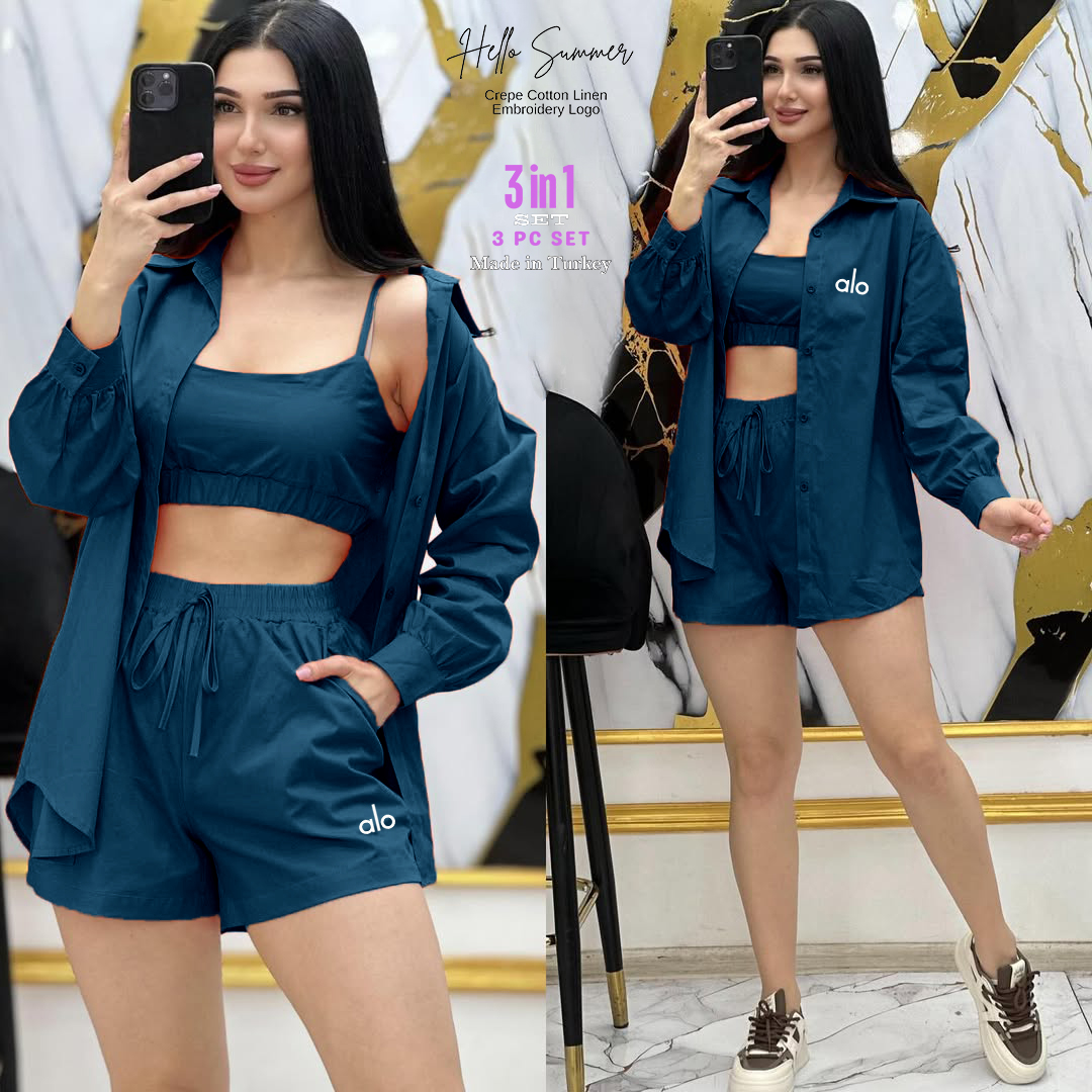 Women's Black 3-Piece Linen Set