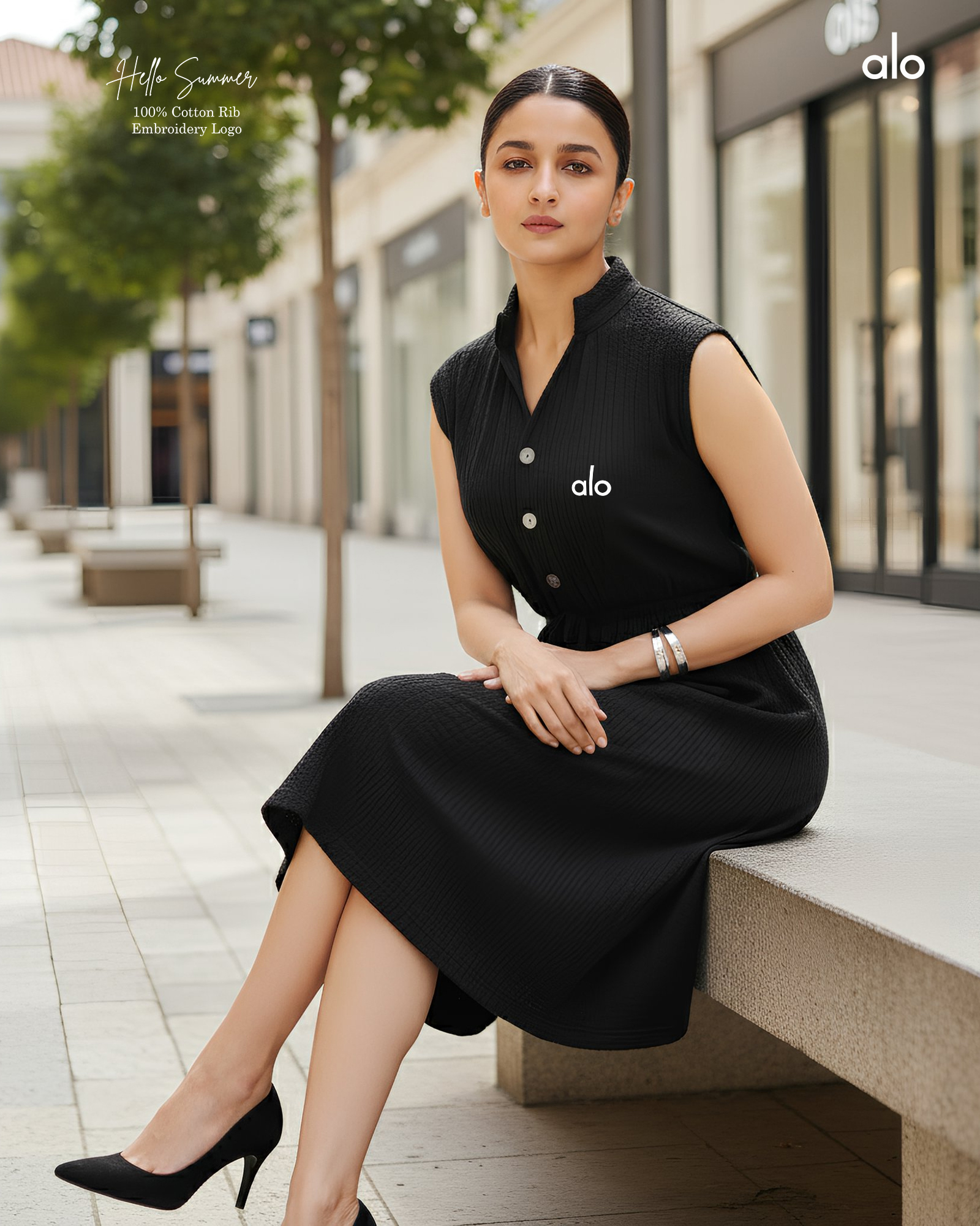 Alo Black Sleeveless Ribbed Dress