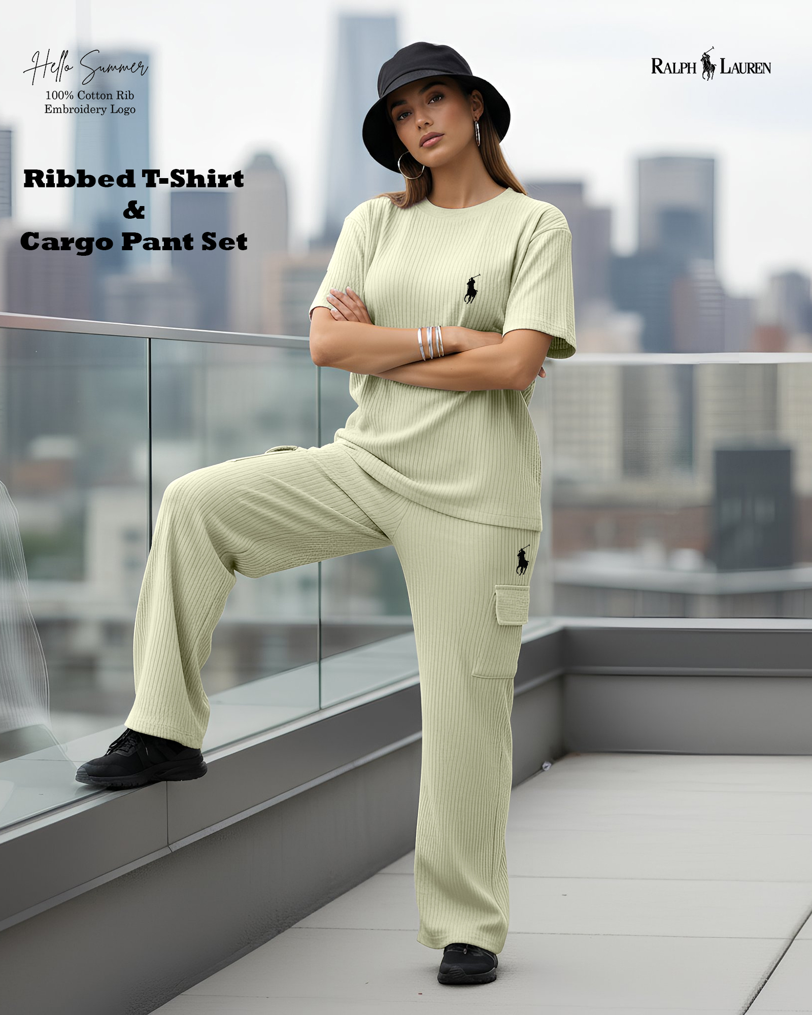 Ribbed T-Shirt & Cargo Pant Set