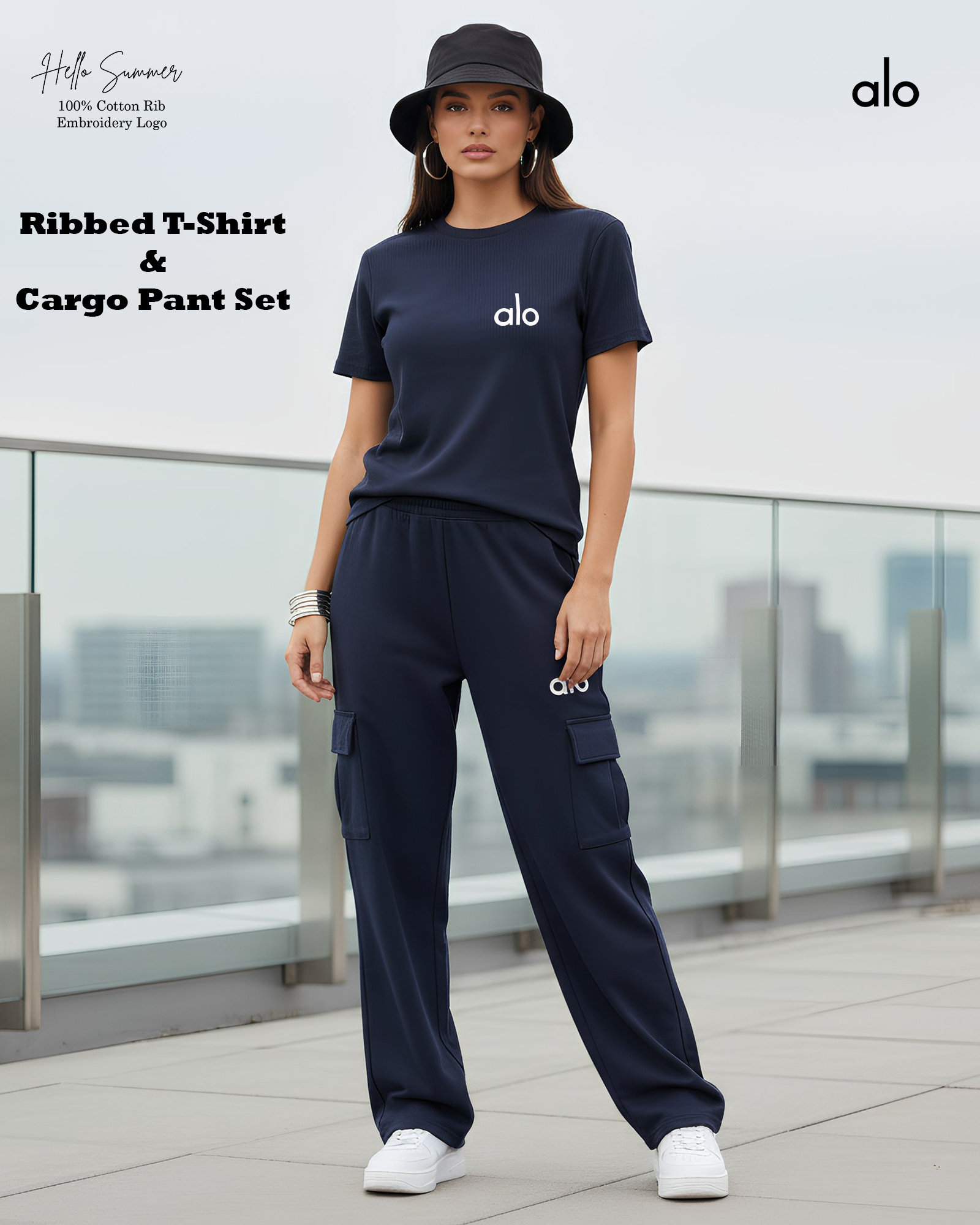 Ribbed T-Shirt & Cargo Pant Set