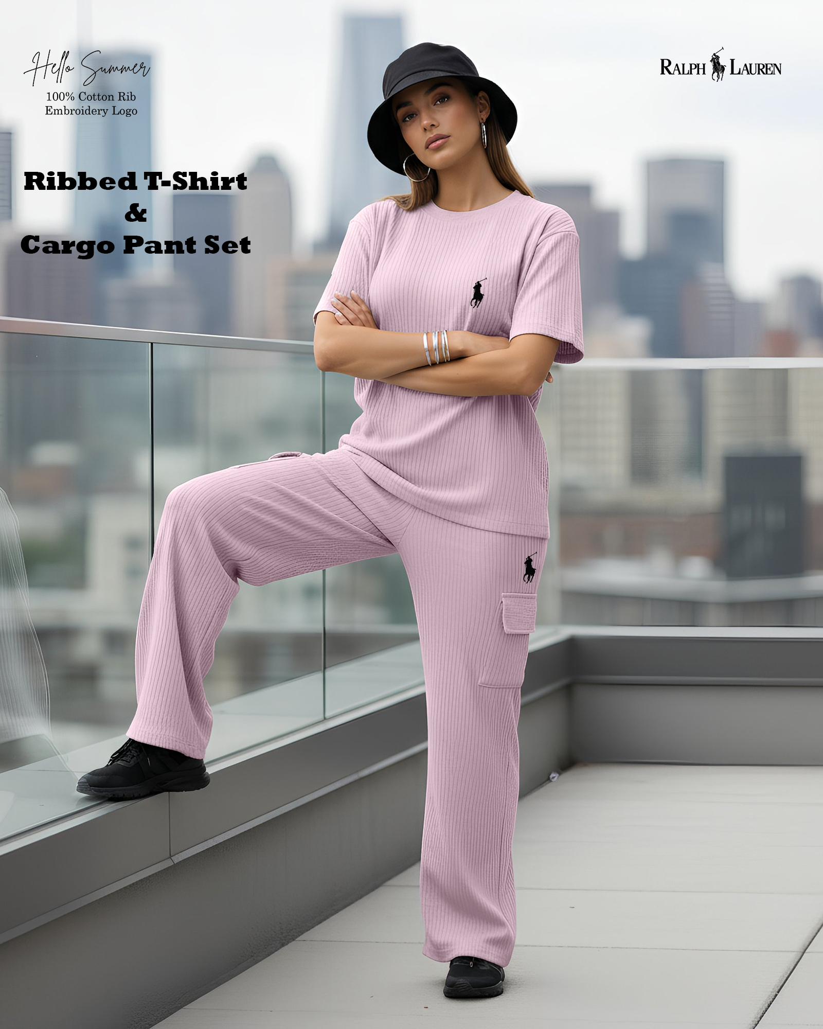 Ribbed T-Shirt & Cargo Pant Set