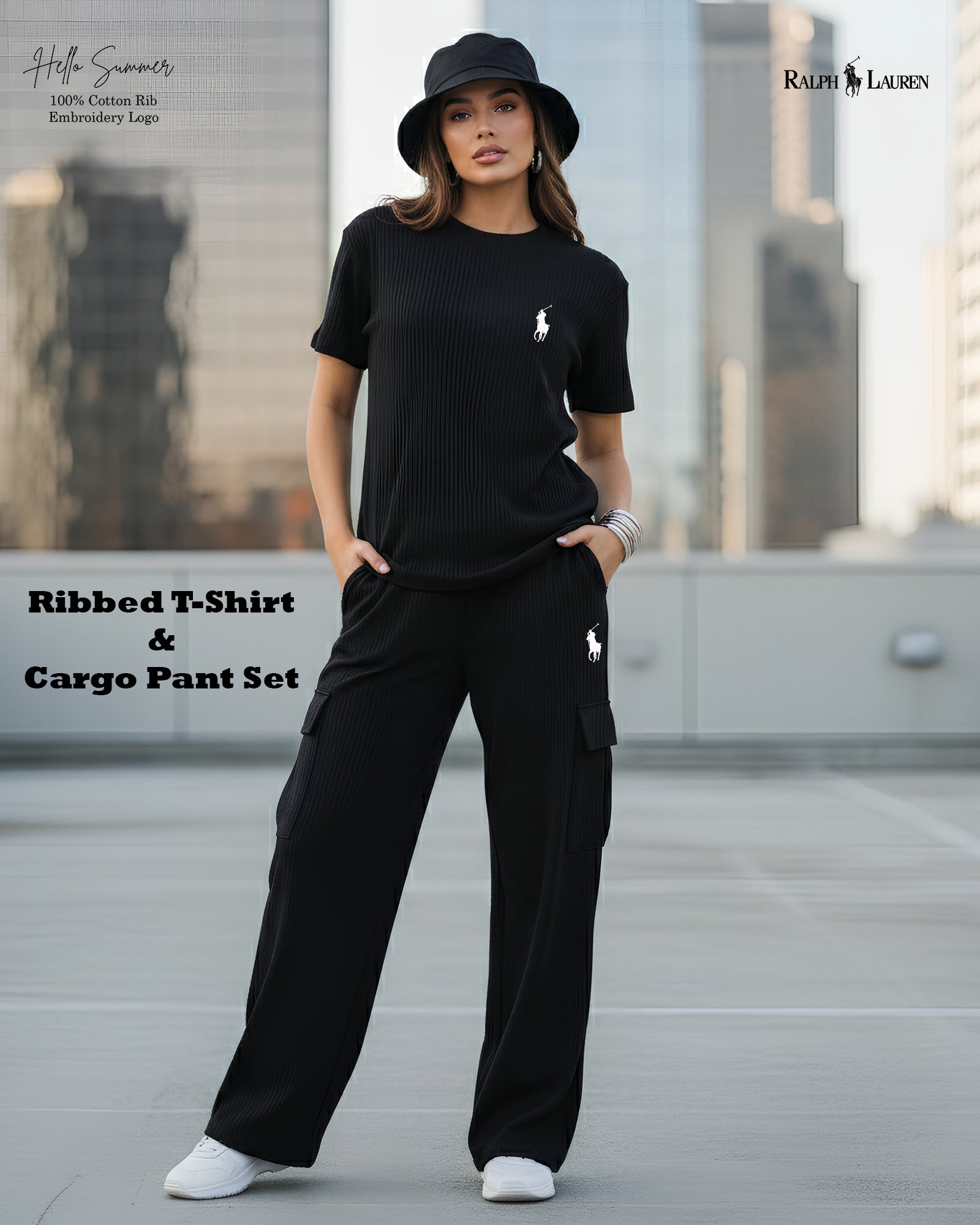 Ribbed T-Shirt & Cargo Pant Set