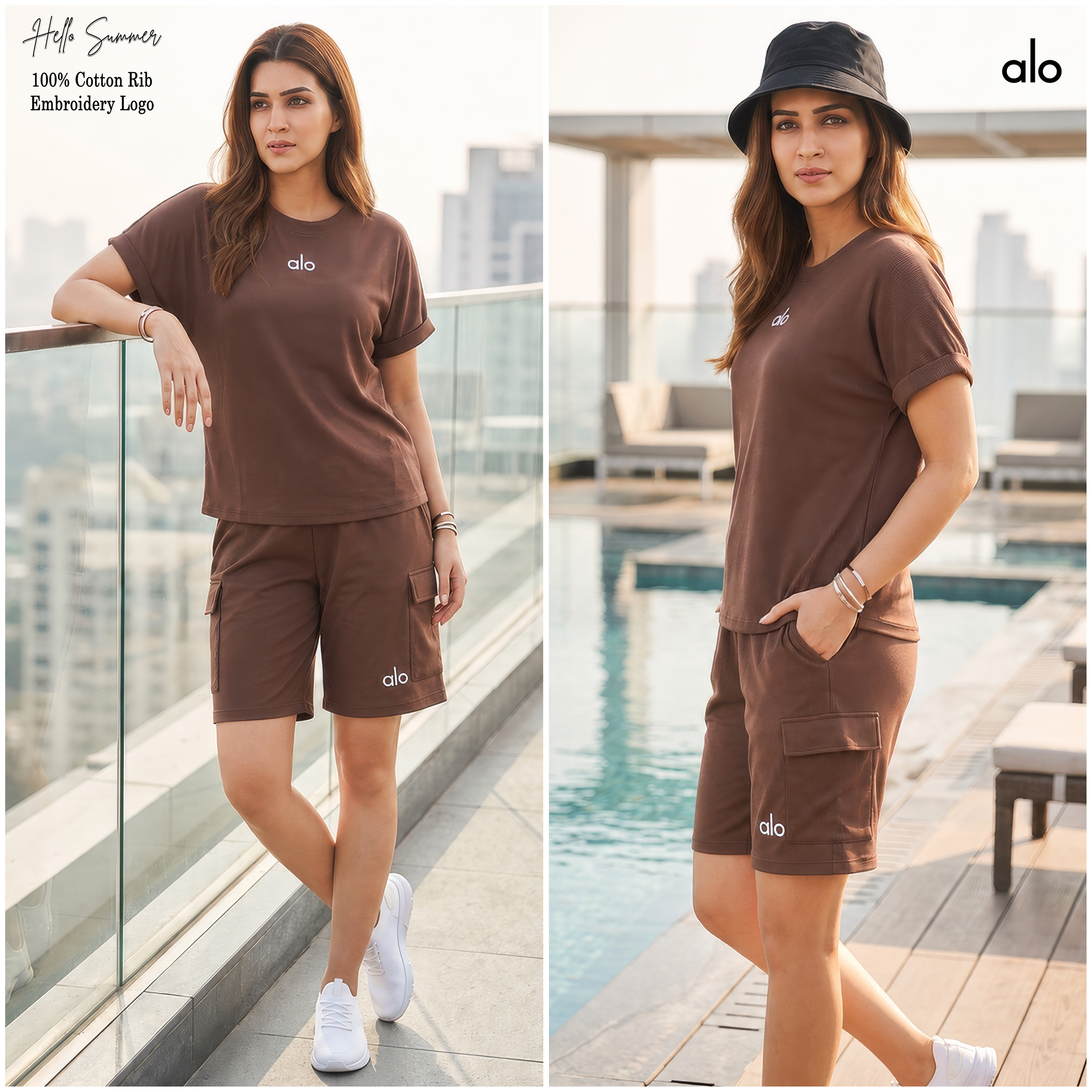 Alo Cotton Rib Cargo Shorts Set