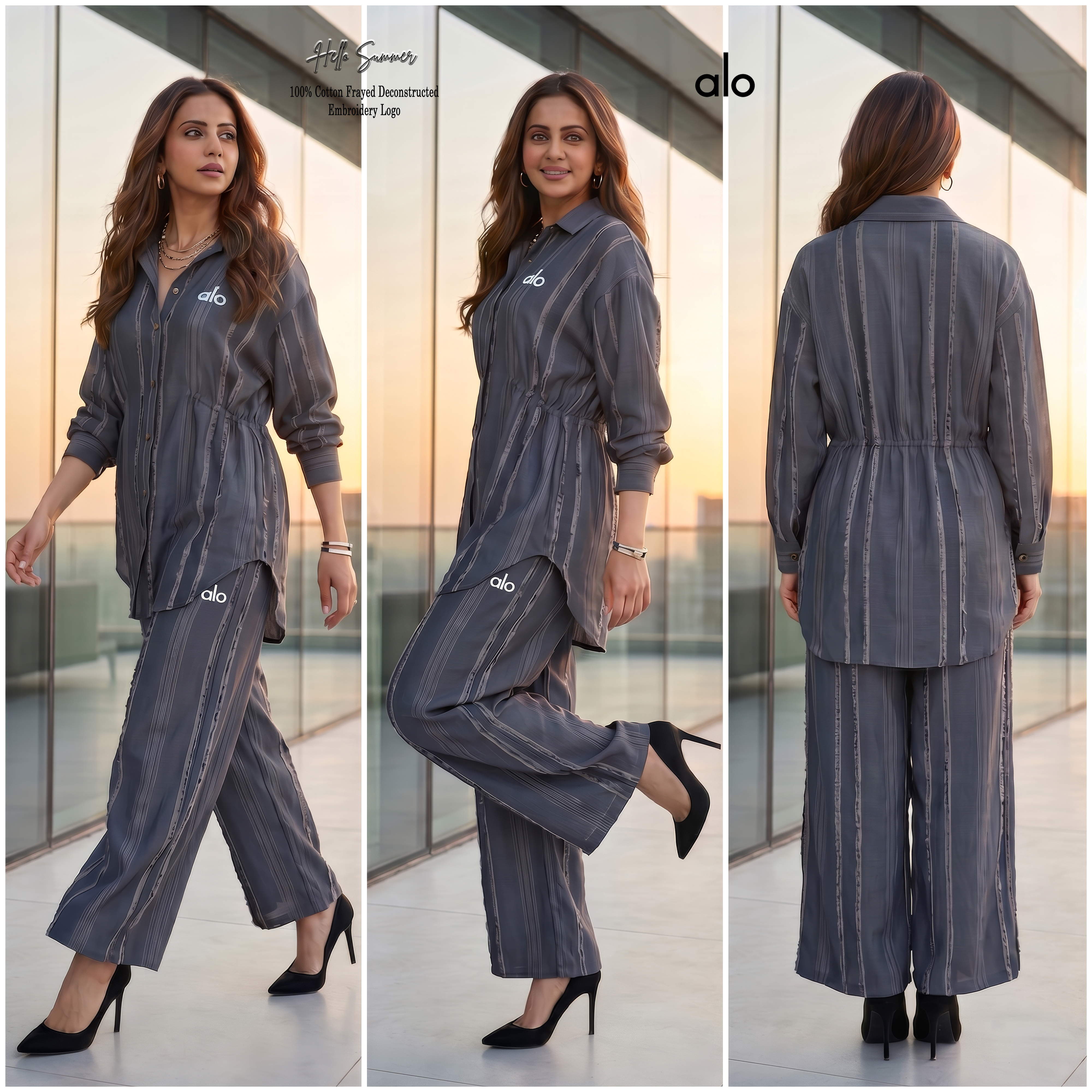 Alo Lounge Long Shirt & Palazzo Set