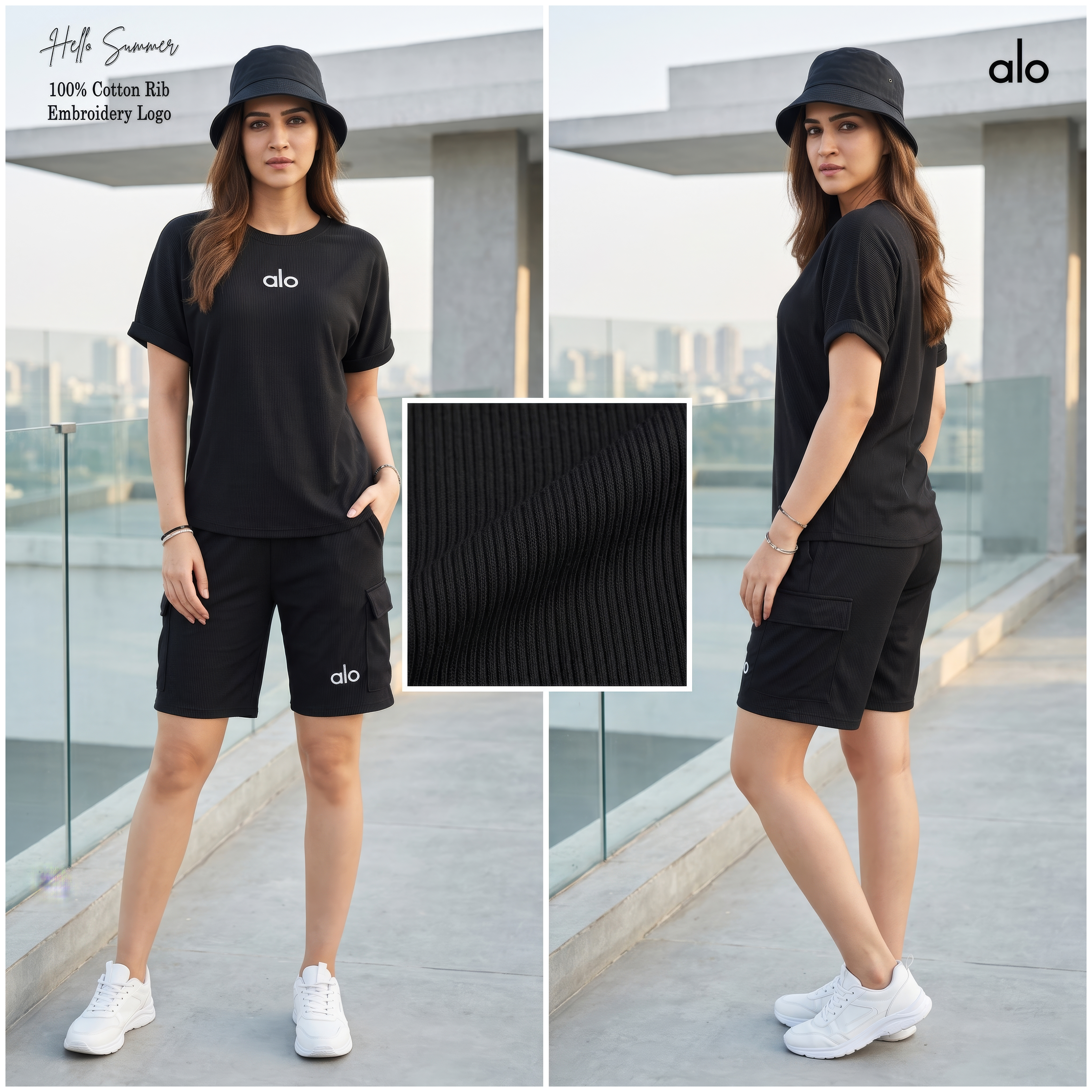 Alo Cotton Rib Cargo Shorts Set