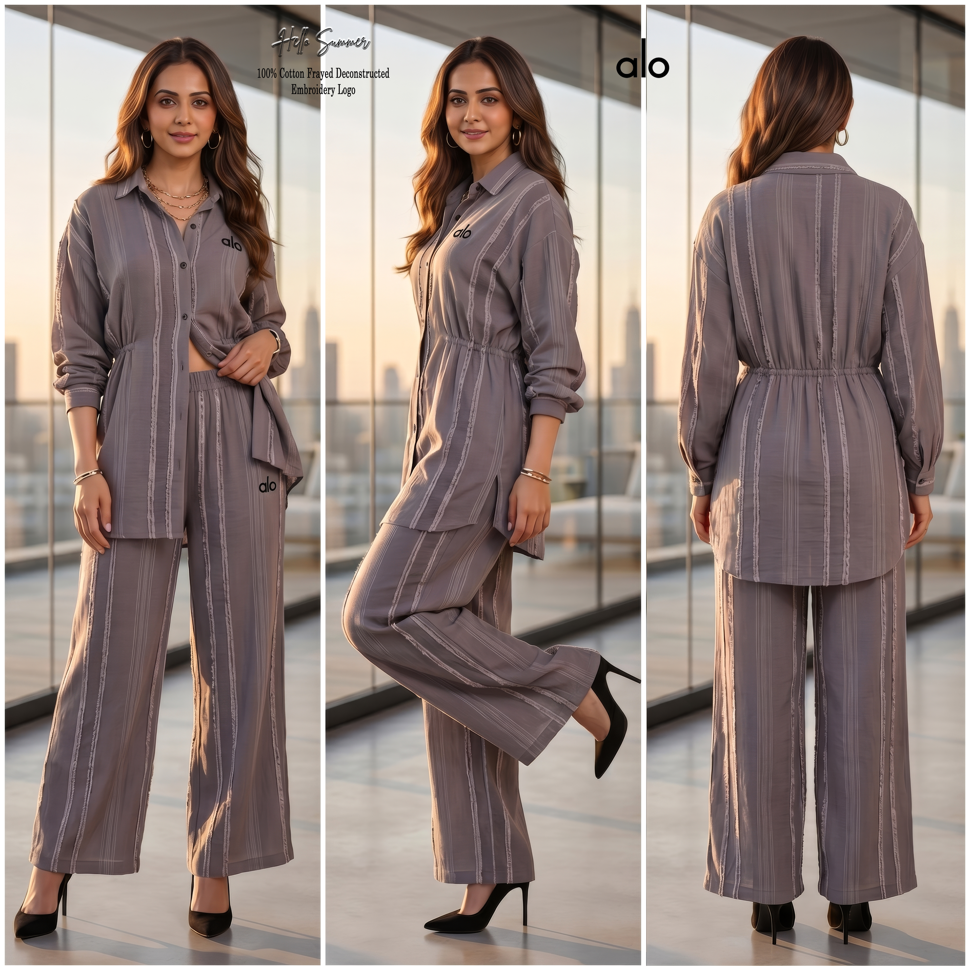 Alo Lounge Long Shirt & Palazzo Set