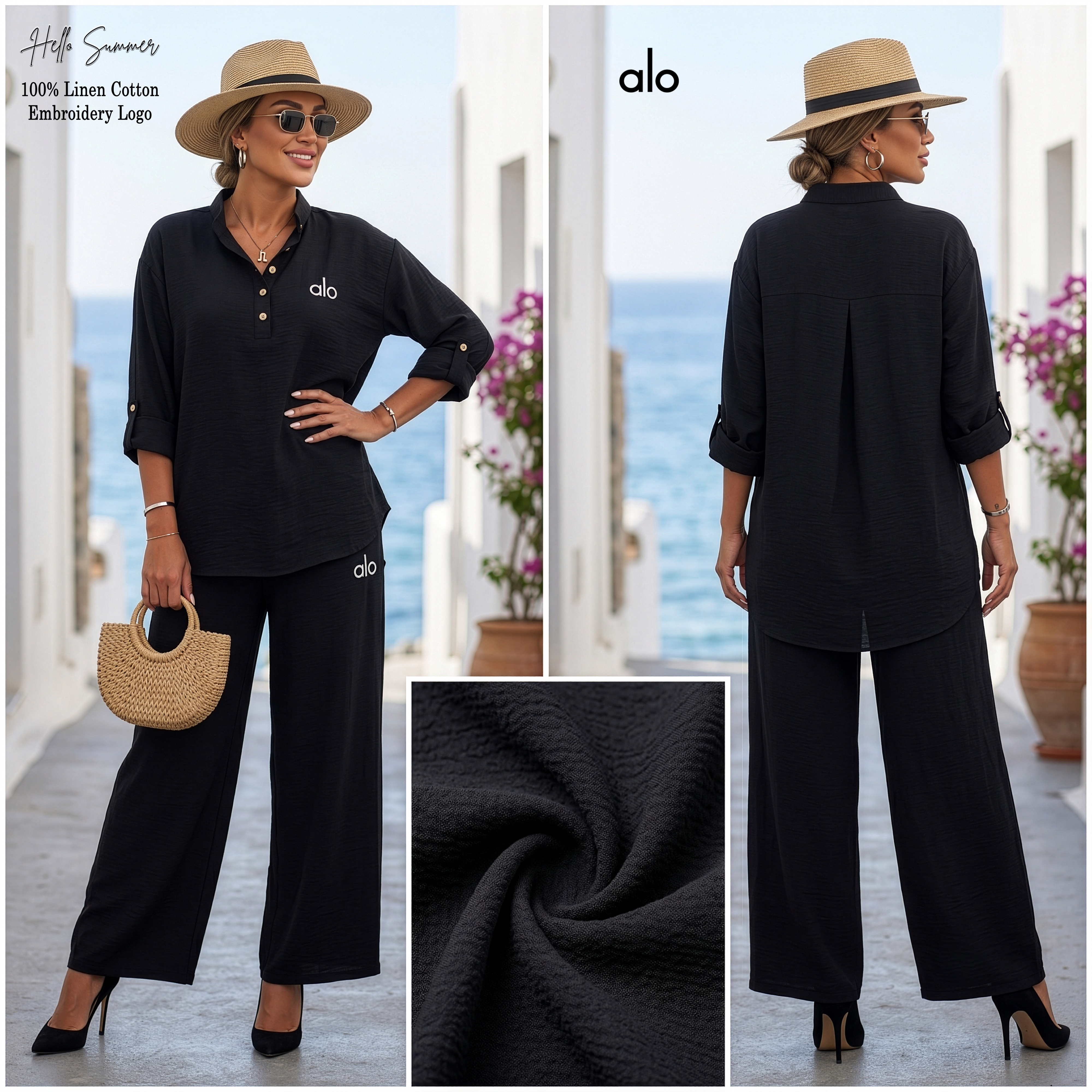 Alo Black Linen Cotton Set