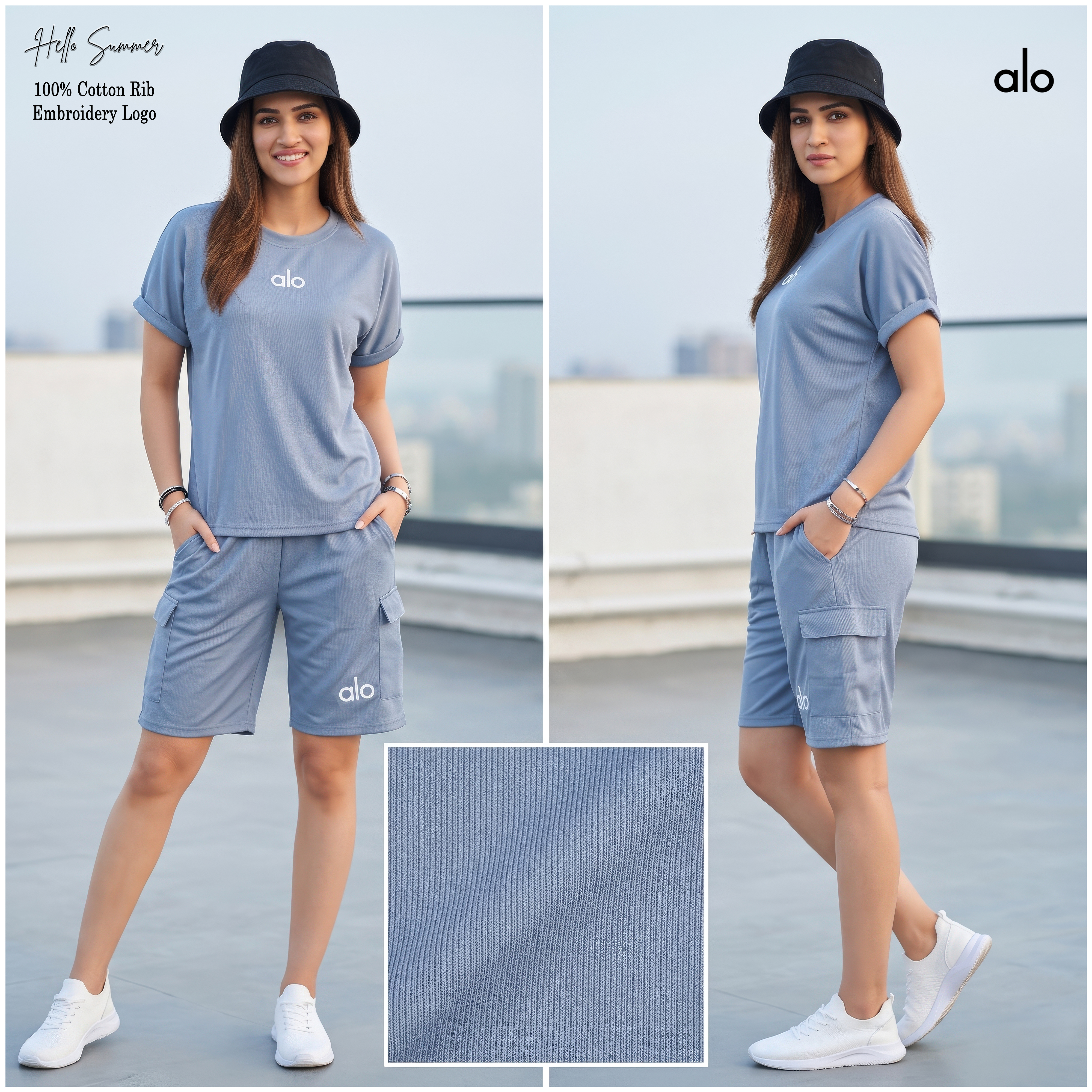 Alo Cotton Rib Cargo Shorts Set