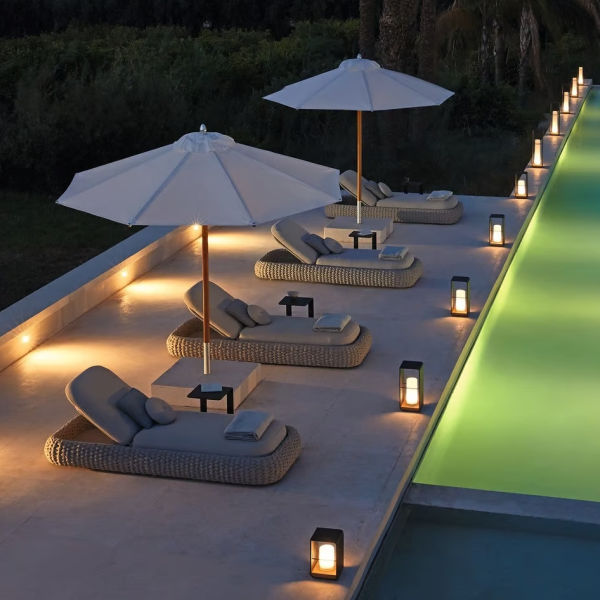 Outdoor woven chaise lounges