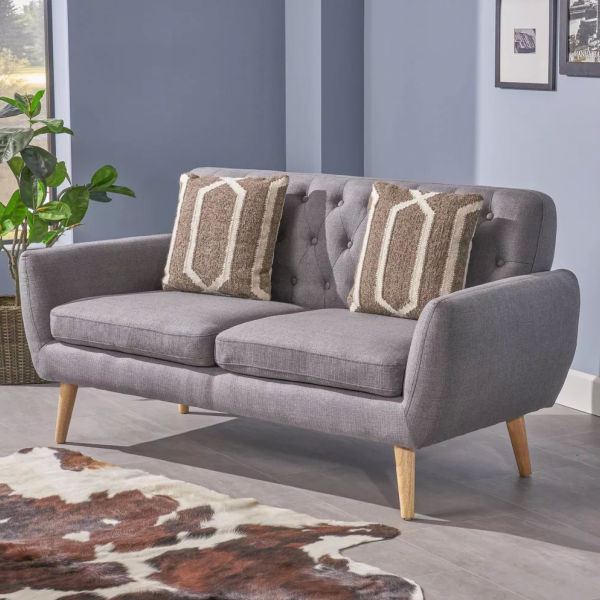 Mid Century Modern Tufted Fabric Sofa