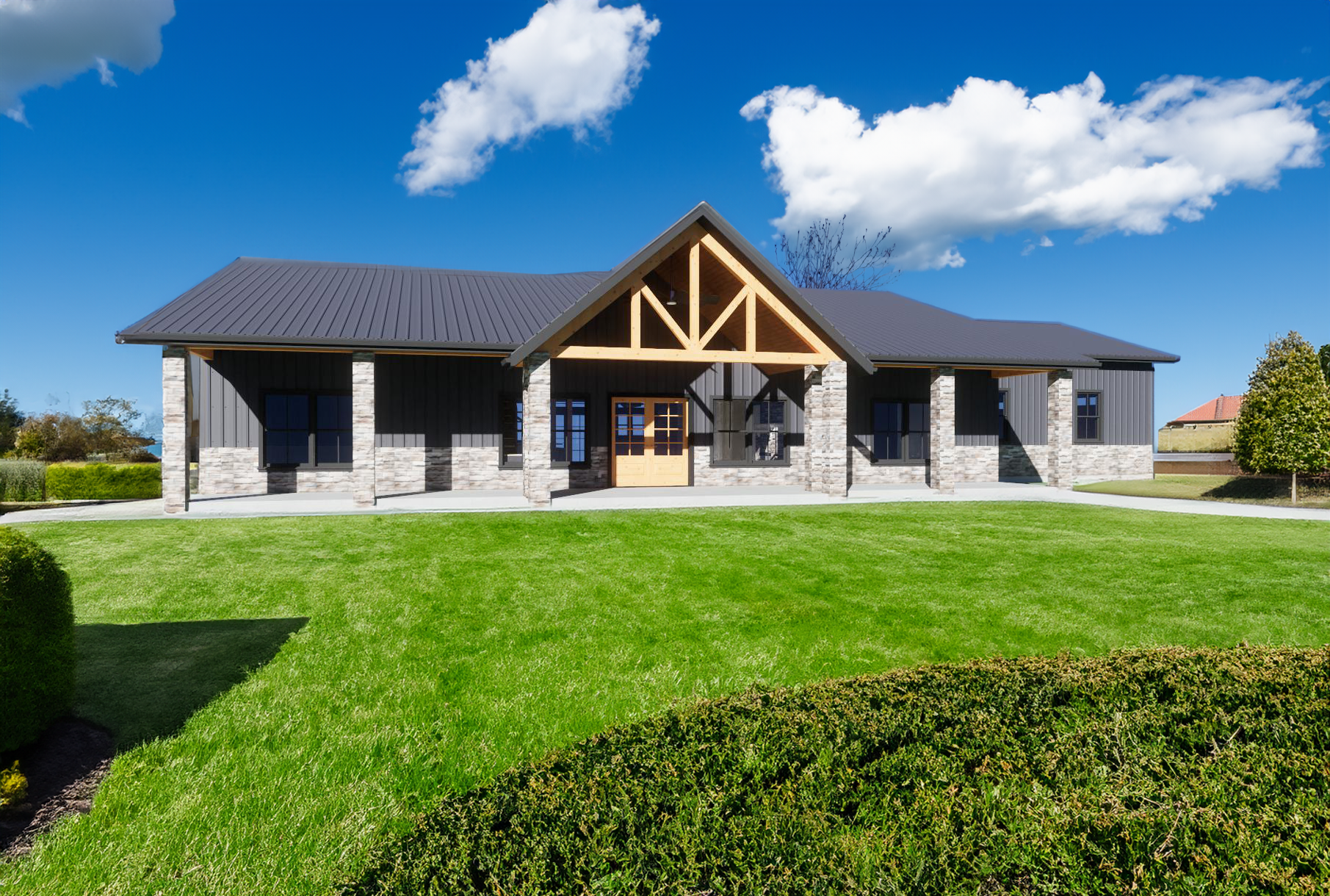 Charming 2,193 SqFt Barndominium Plan by Buckeye Plans - 3 Bed, 2 Bath, Loft, Dogwash, Safe Room, Spacious Porches - Plan #BD-001