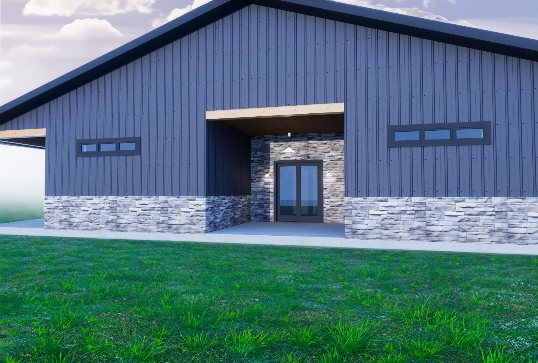 Charming 2,193 SqFt Barndominium Plan by Buckeye Plans - 3 Bed, 2 Bath, Loft, Dogwash, Safe Room, Spacious Porches - Plan #BD-001