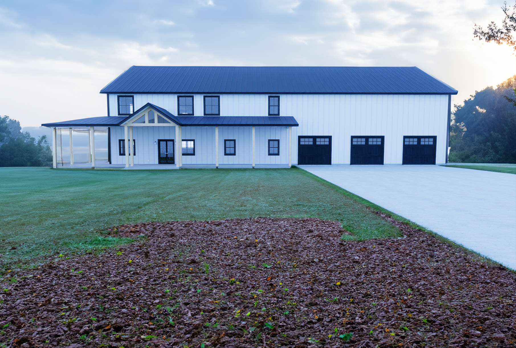 Spacious 4,110 SqFt Barndominium Plan by Buckeye Plans - 3 Bed, 2.5 Bath, Hidden Pantry, Loft, Multiple Patios