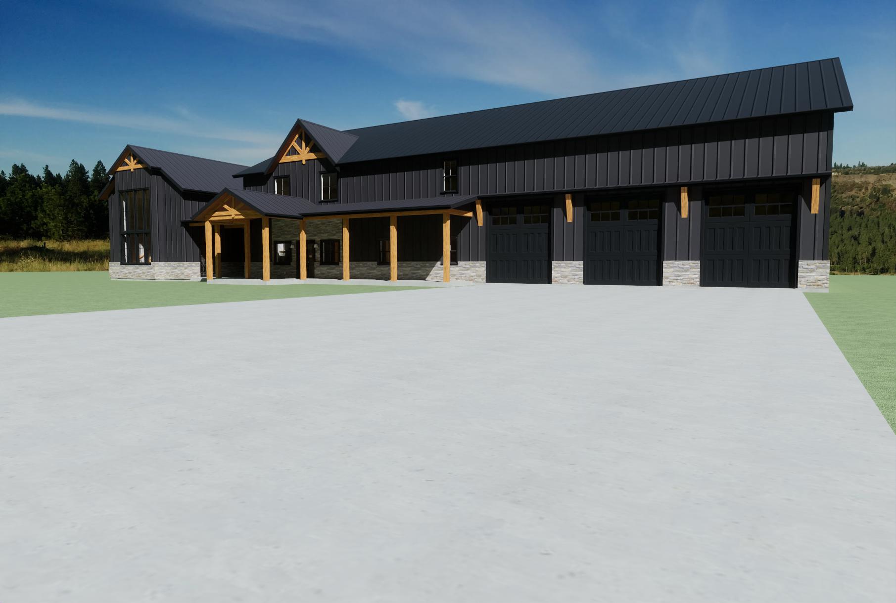 BD-004 Barndominium Design Plan with Guest House and Spacious 2,146 sq ft Garage