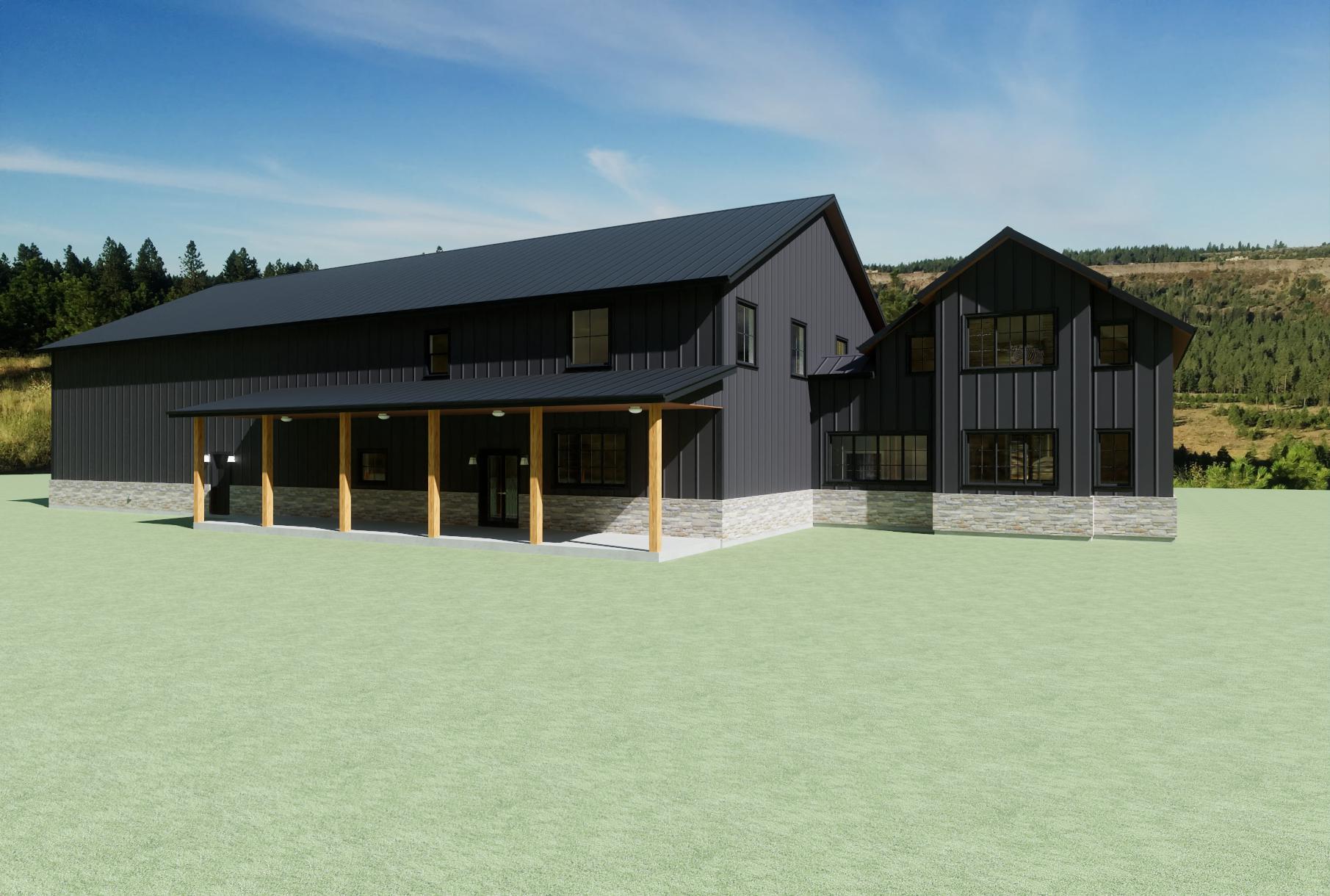 BD-004 Barndominium Design Plan with Guest House and Spacious 2,146 sq ft Garage