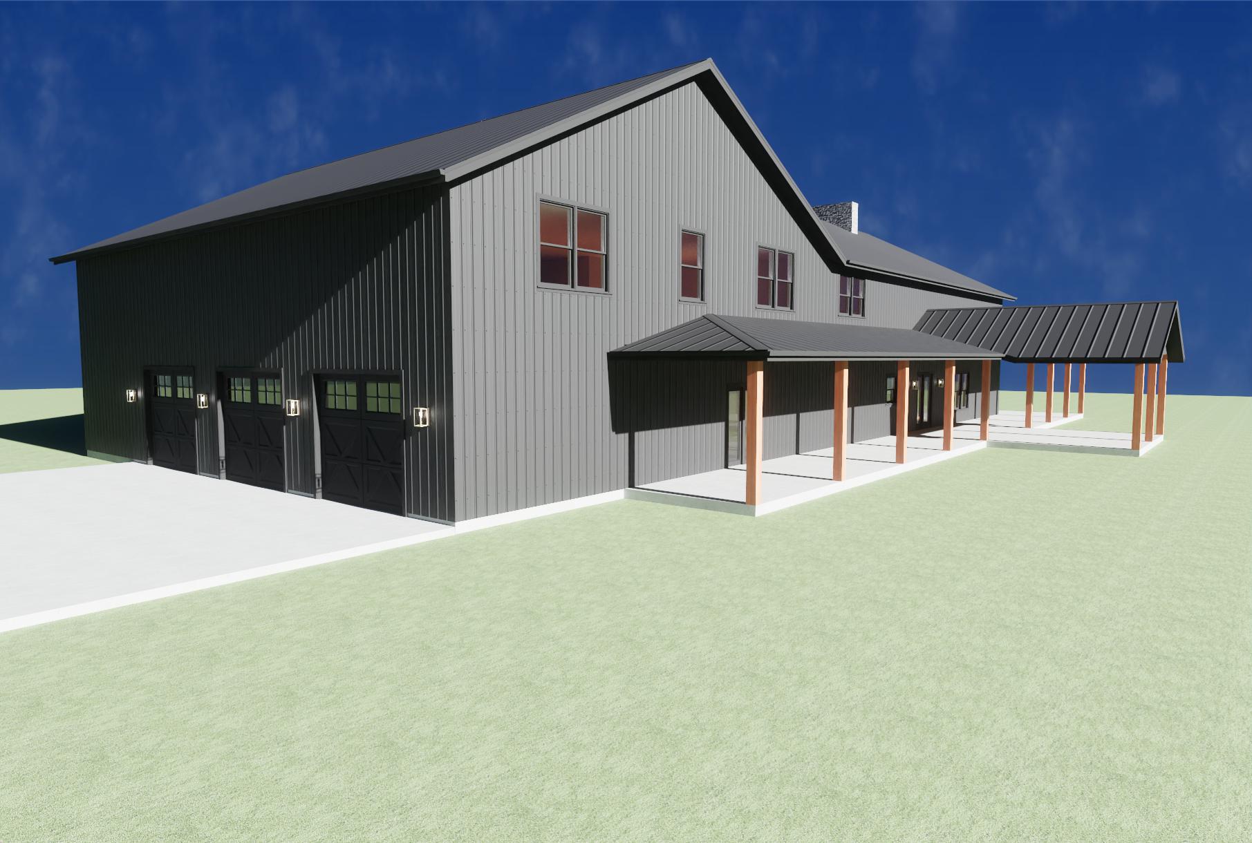 BD-005 2-Story Barndominium Plan with Spacious 1,932 sq ft Garage