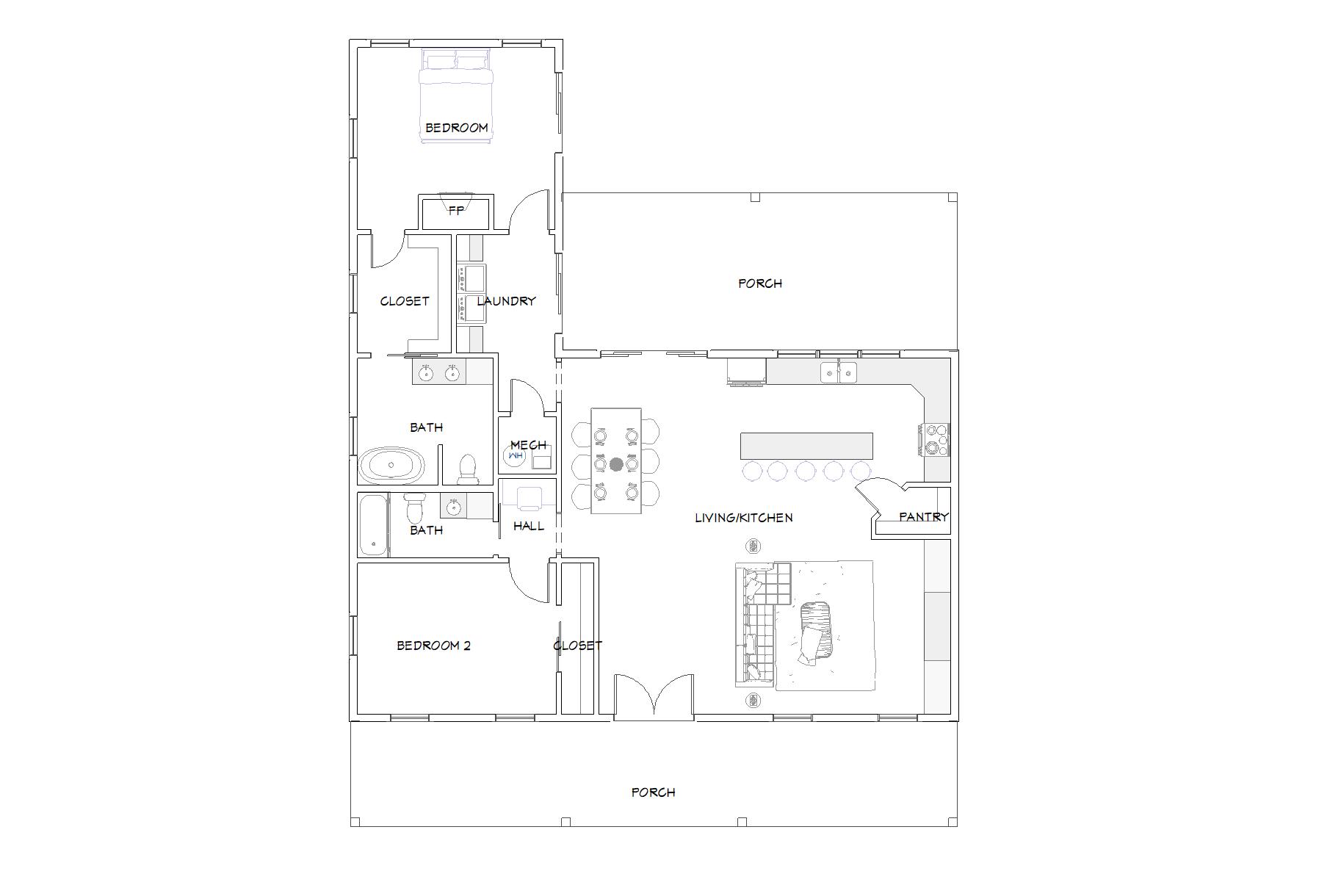 BD-006 Texas-Style Farmhouse Plan with Front and Back Porches
