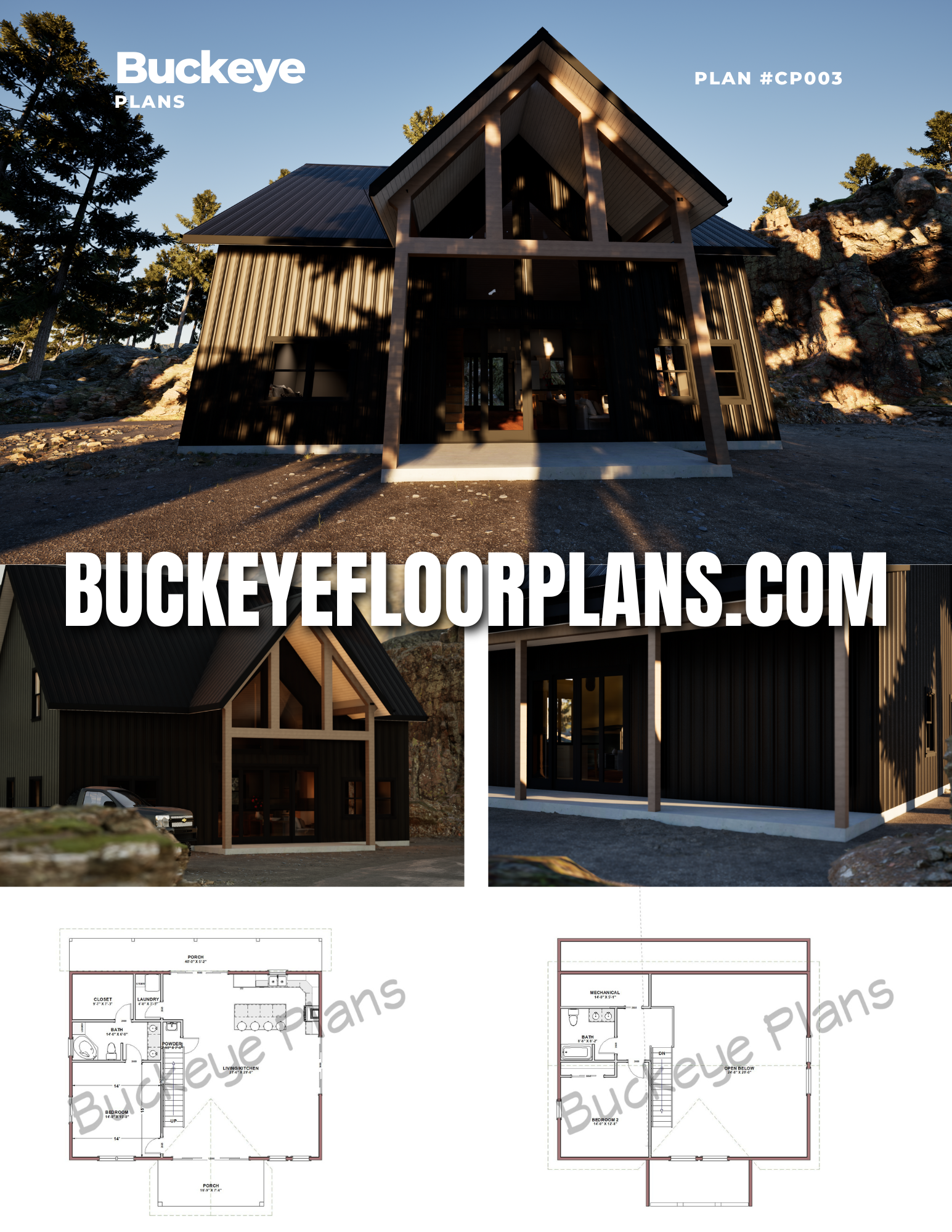 Plan CP003 - Cozy Modern House Plan with Vaulted Ceilings, 2 Bedrooms, and 2.5 Baths