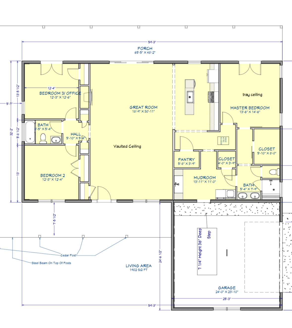 Buckeye Plans - BD019: 1,902 SqFt 3-Bedroom Barndominium with 1-Bedroom Guest House