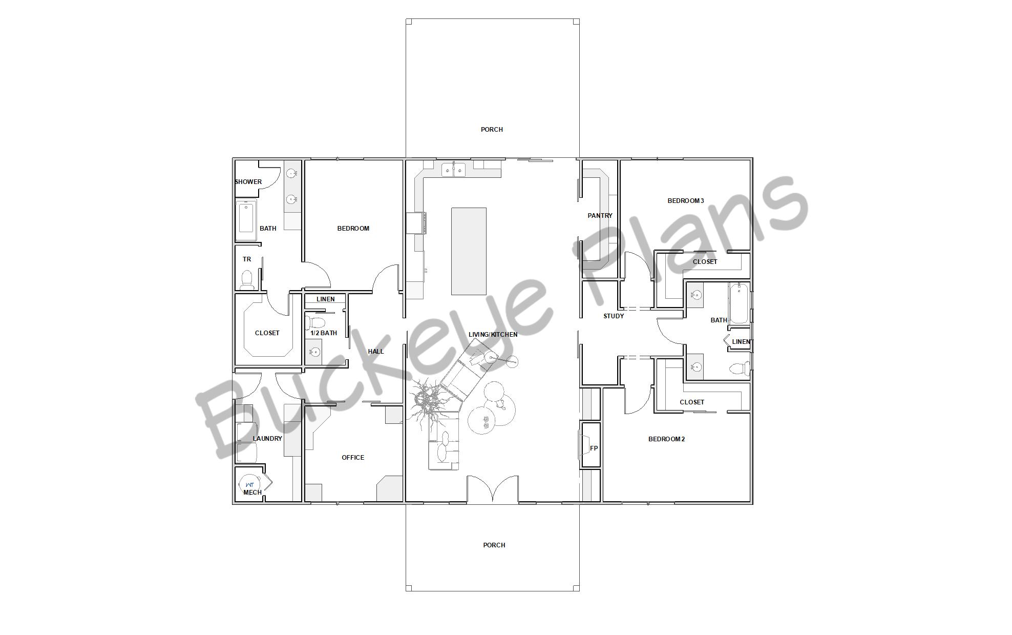 BD055 Country Ranch Home Plan – Vaulted Ceilings, Open Concept Layout 2400sqft - CUSTOMIZABLE PLAN